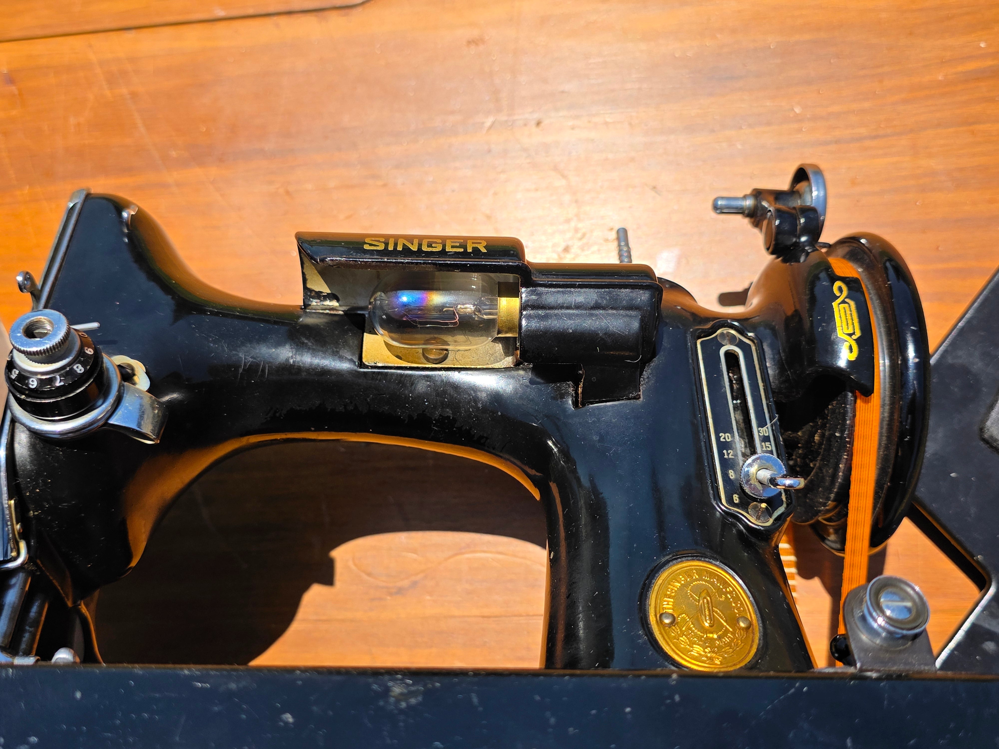 1948 Singer 221 Featherweight Sewing Machine Table Combo Set Case Box Black