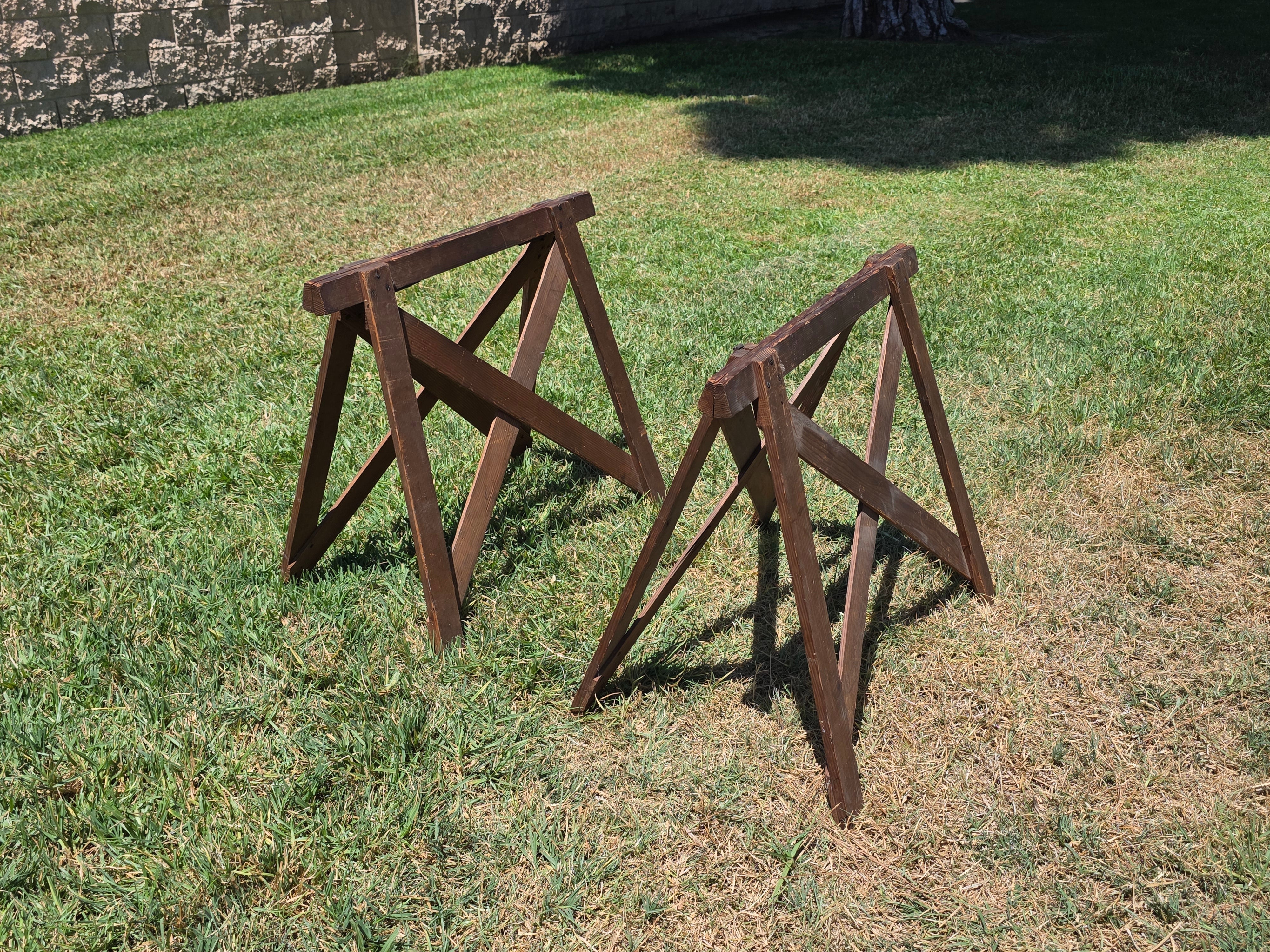 Farmers Sawhorse Display Market Table Antique Primitive Wood Tray Vegetables