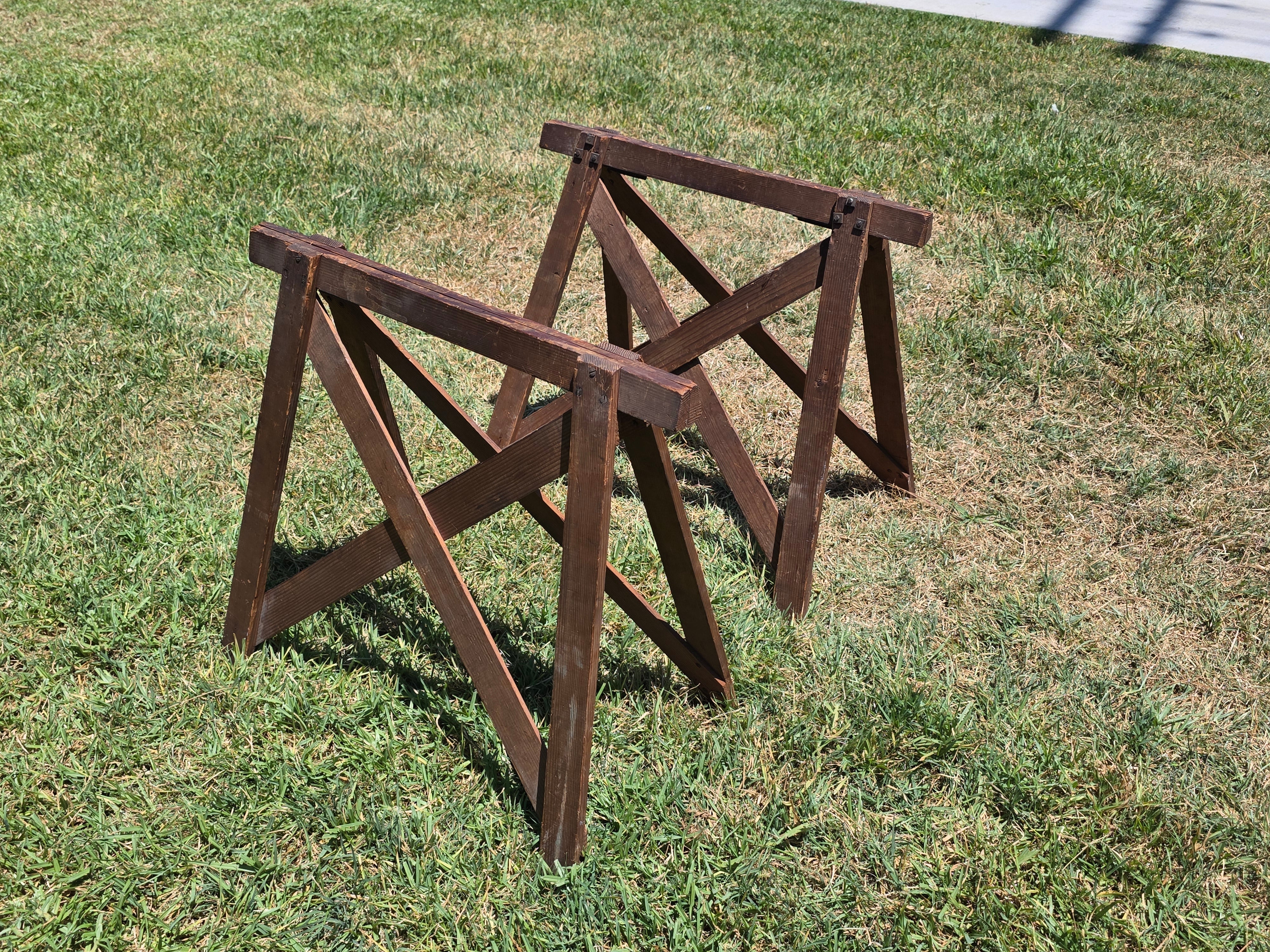 Farmers Sawhorse Display Market Table Antique Primitive Wood Tray Vegetables