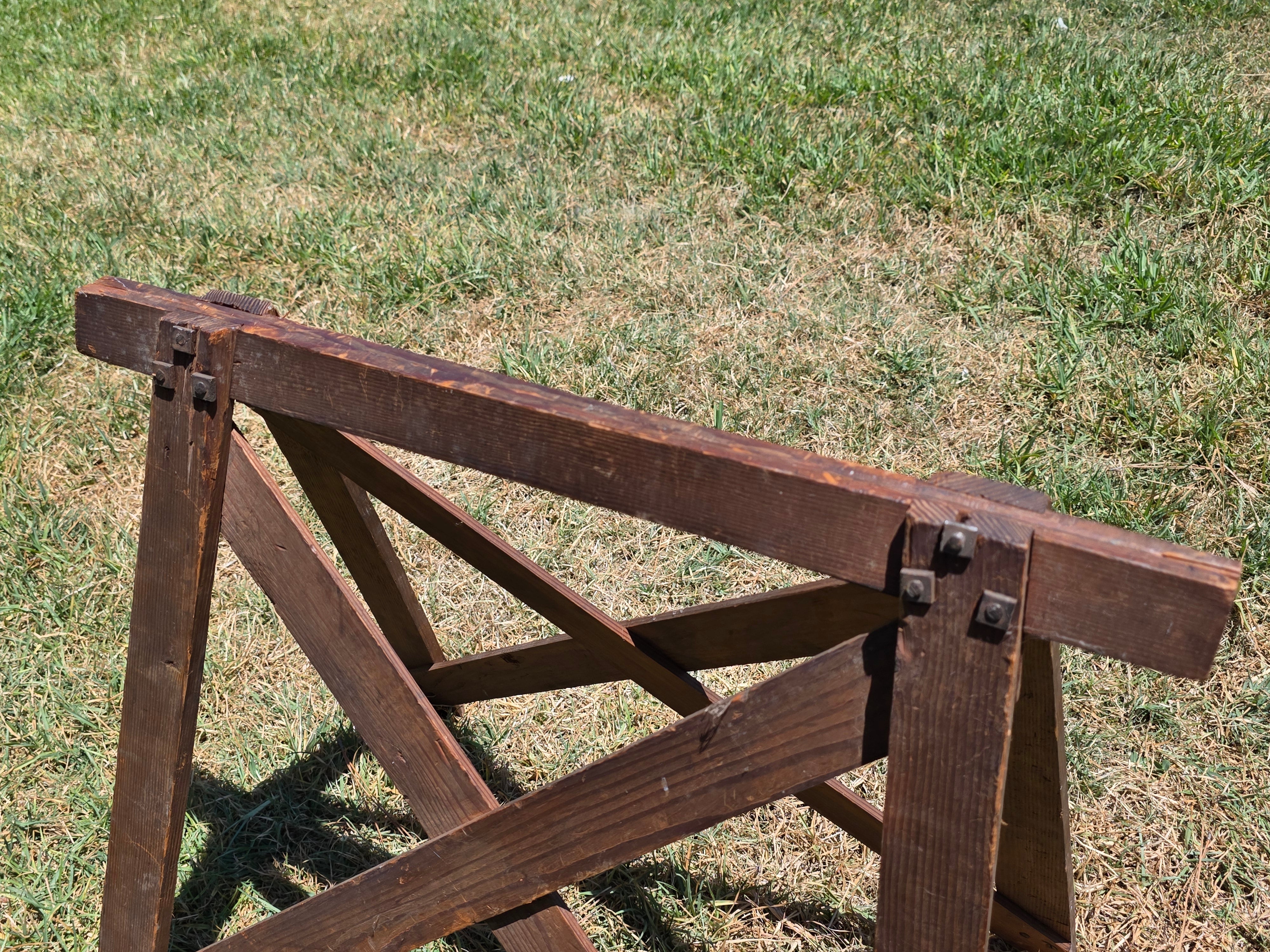 Farmers Sawhorse Display Market Table Antique Primitive Wood Tray Vegetables
