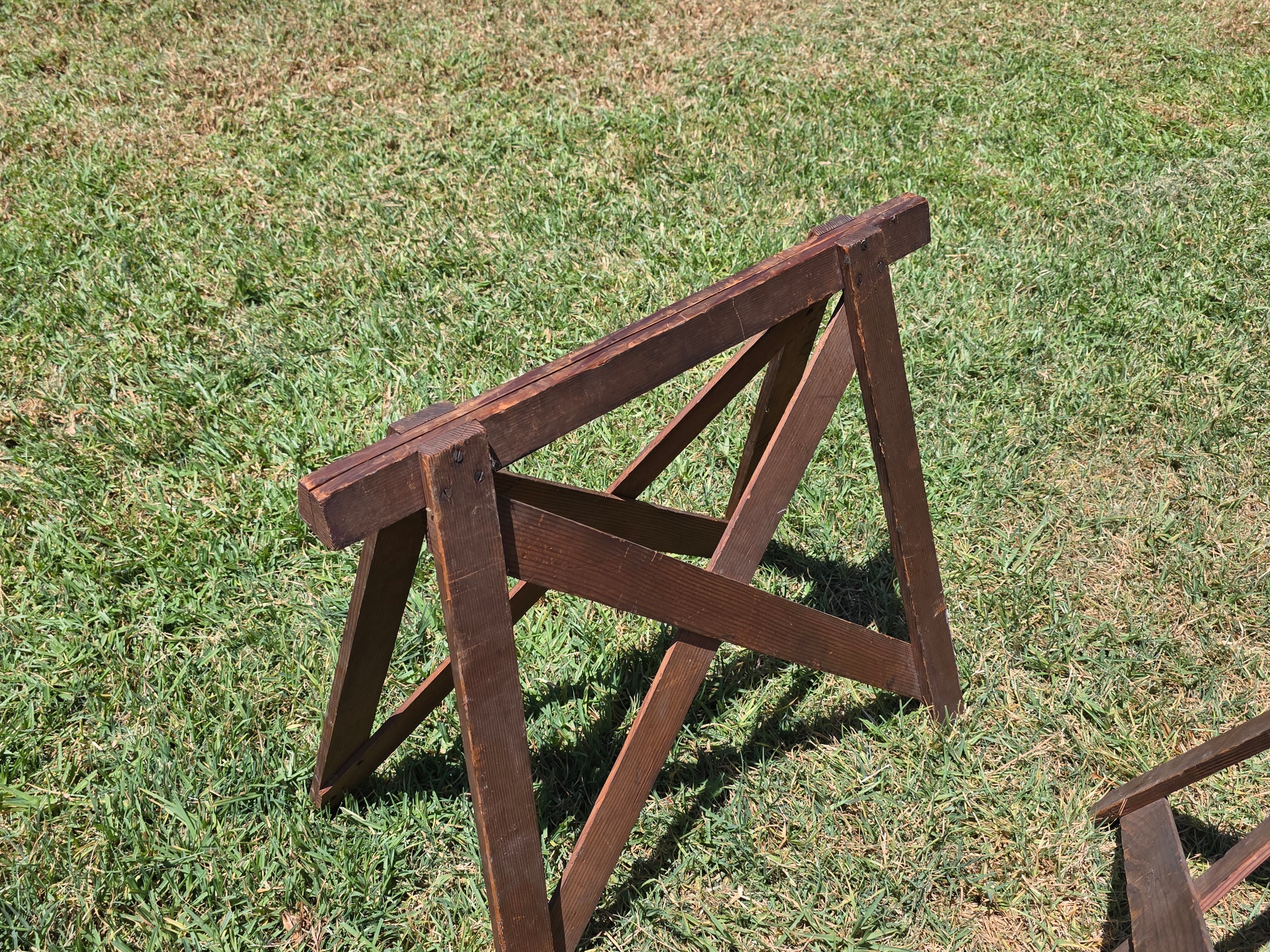 Farmers Sawhorse Display Market Table Antique Primitive Wood Tray Vegetables