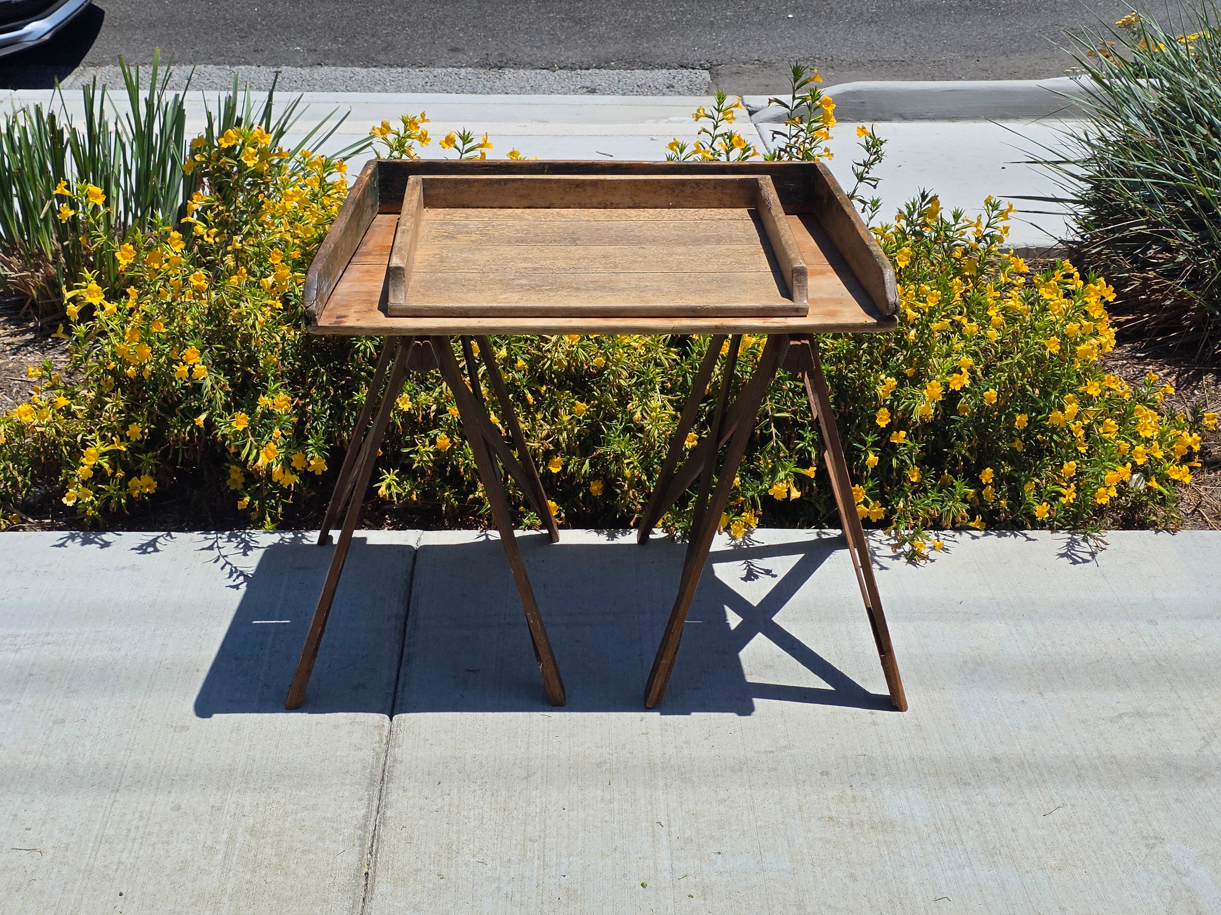Farmers Sawhorse Display Market Table Antique Primitive Wood Tray Vegetables