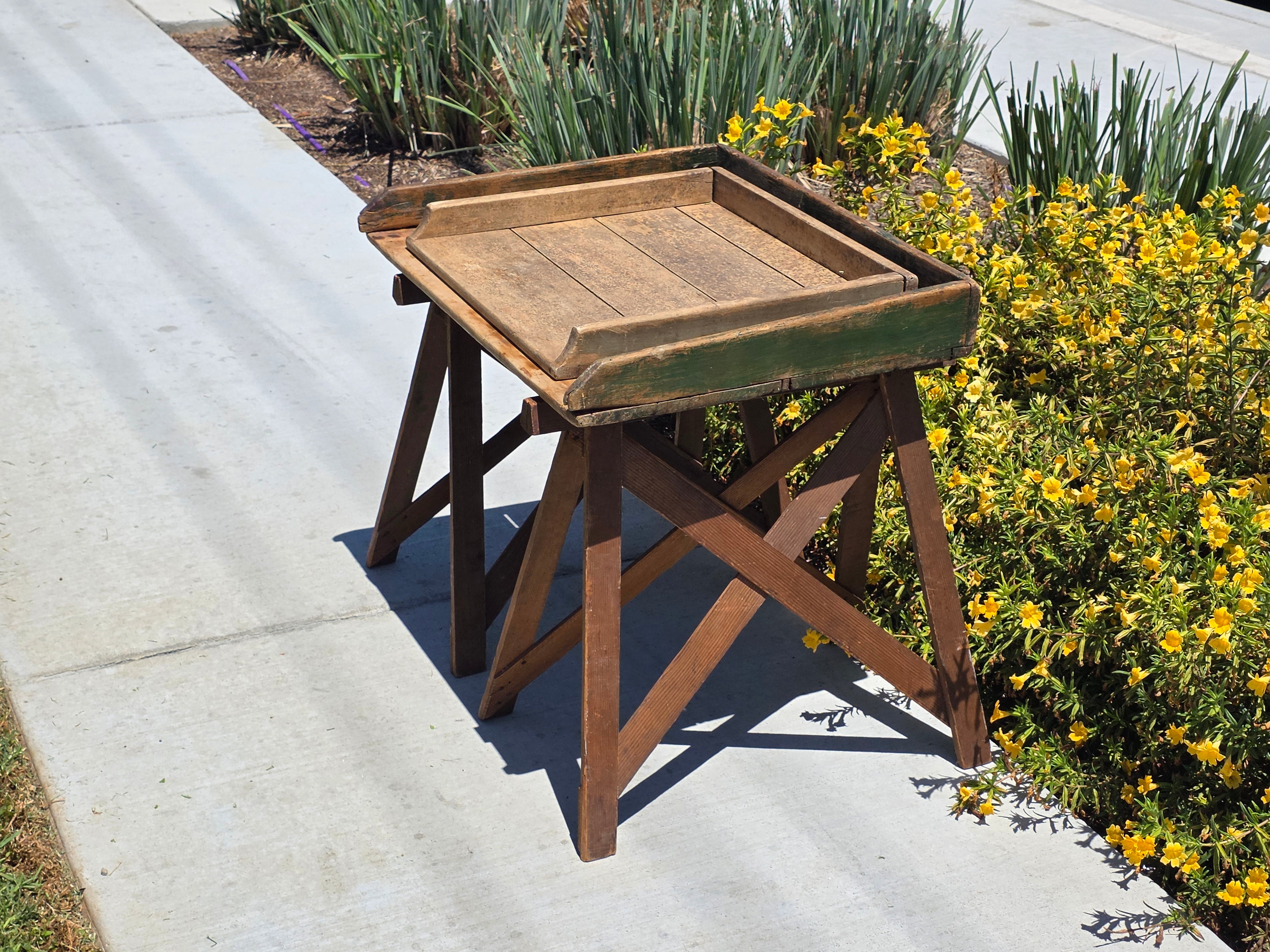 Farmers Sawhorse Display Market Table Antique Primitive Wood Tray Vegetables
