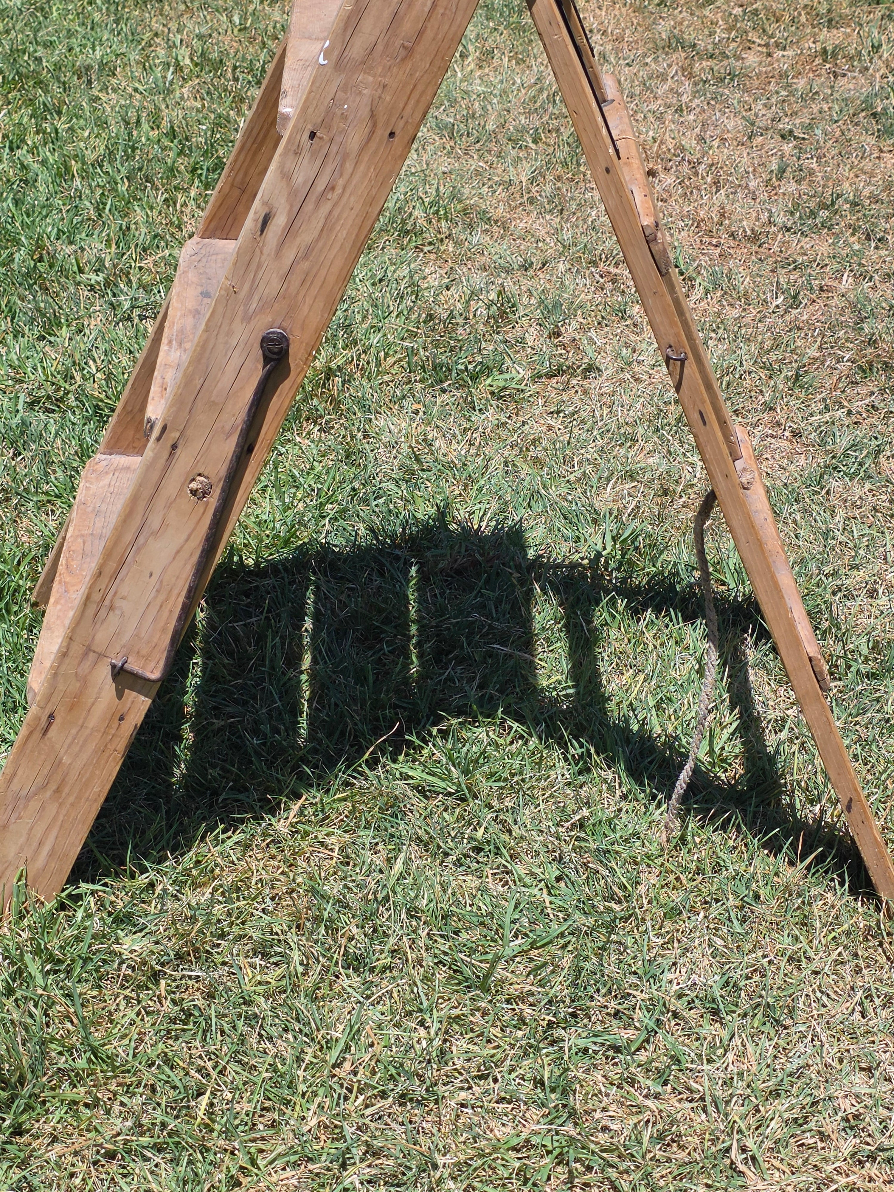 Vintage Wood Step Ladder Antique Wrought Iron Hardware Farmhouse Plant Stand 3ft