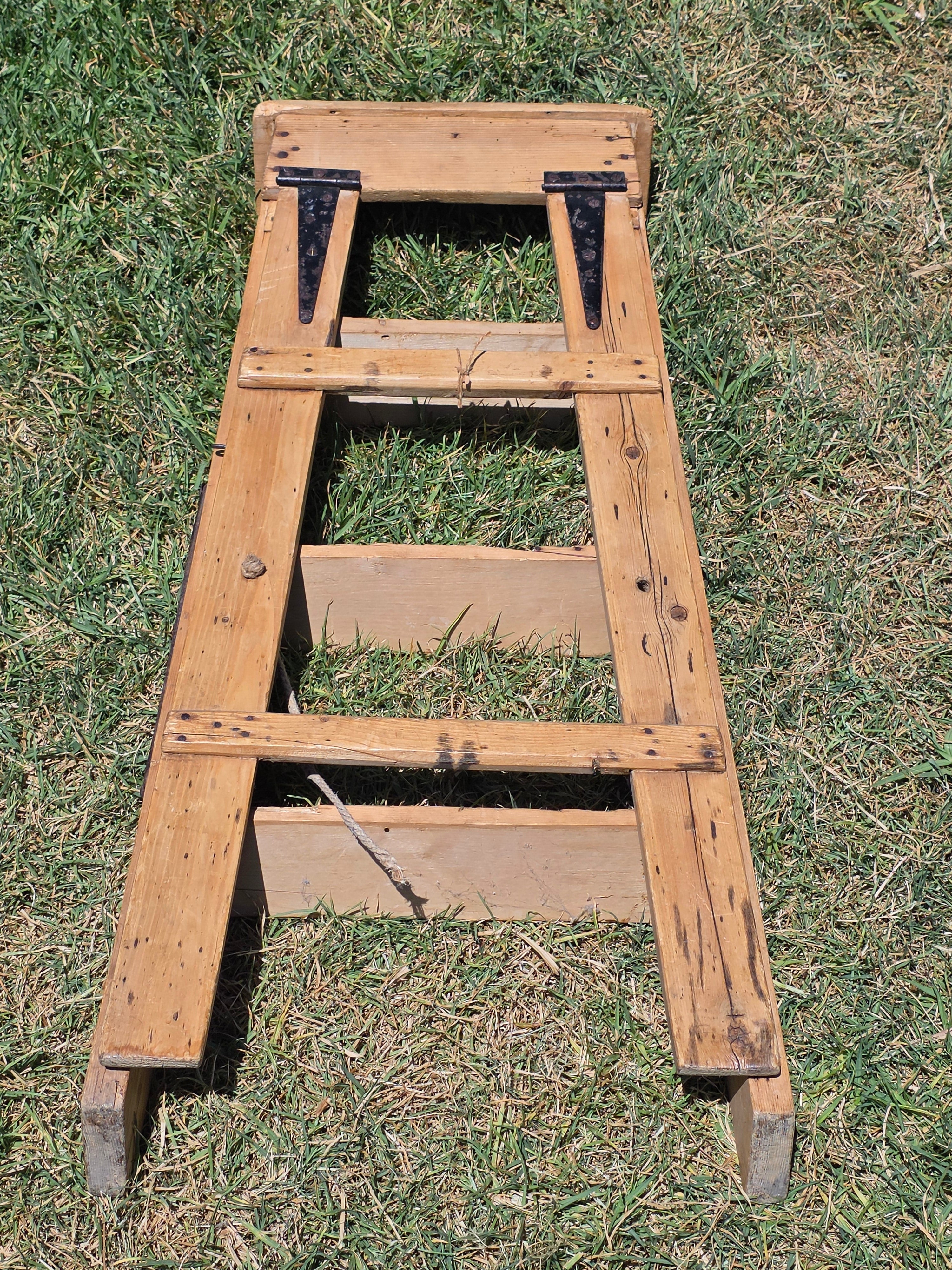 Vintage Wood Step Ladder Antique Wrought Iron Hardware Farmhouse Plant Stand 3ft