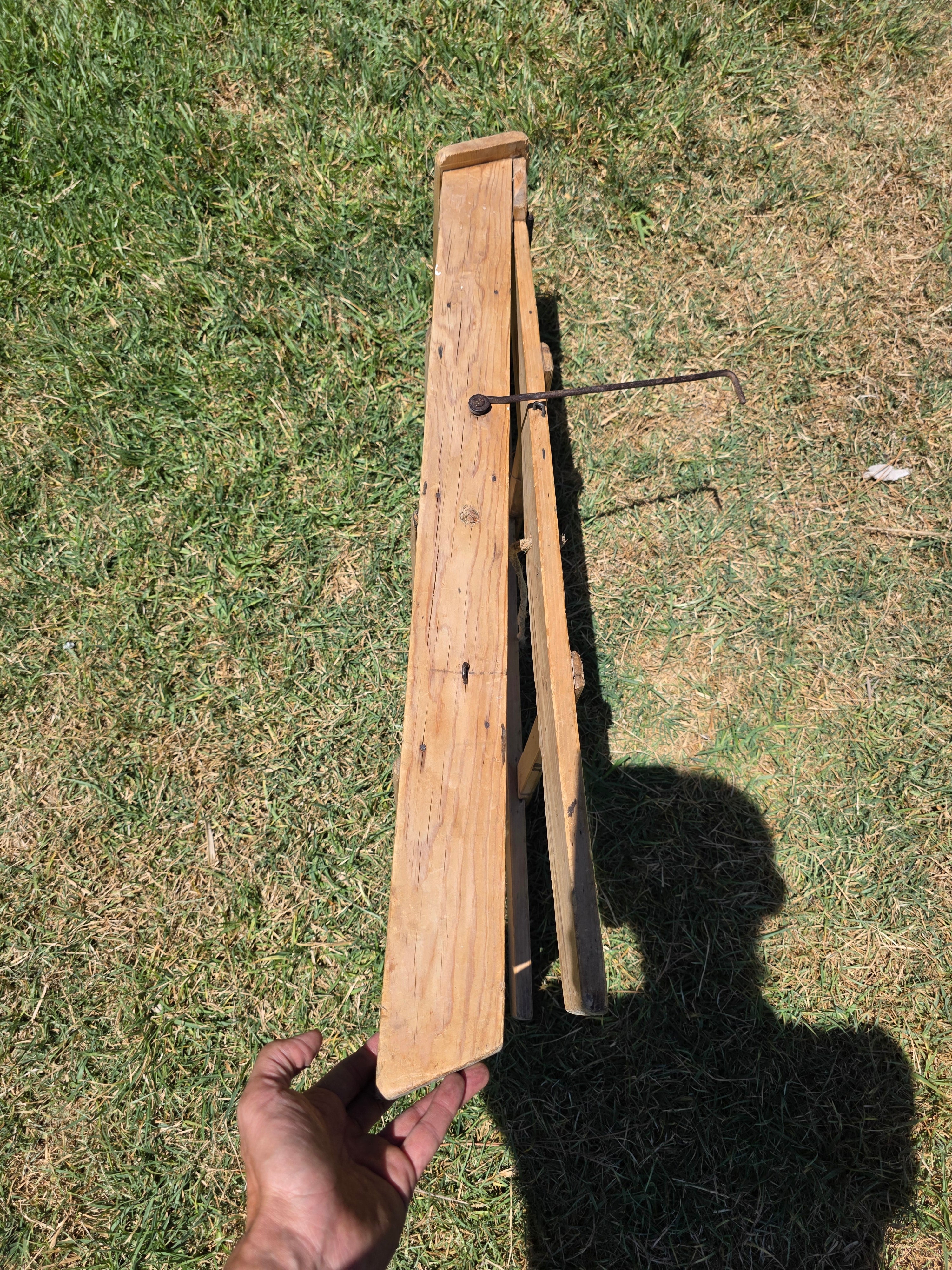Vintage Wood Step Ladder Antique Wrought Iron Hardware Farmhouse Plant Stand 3ft
