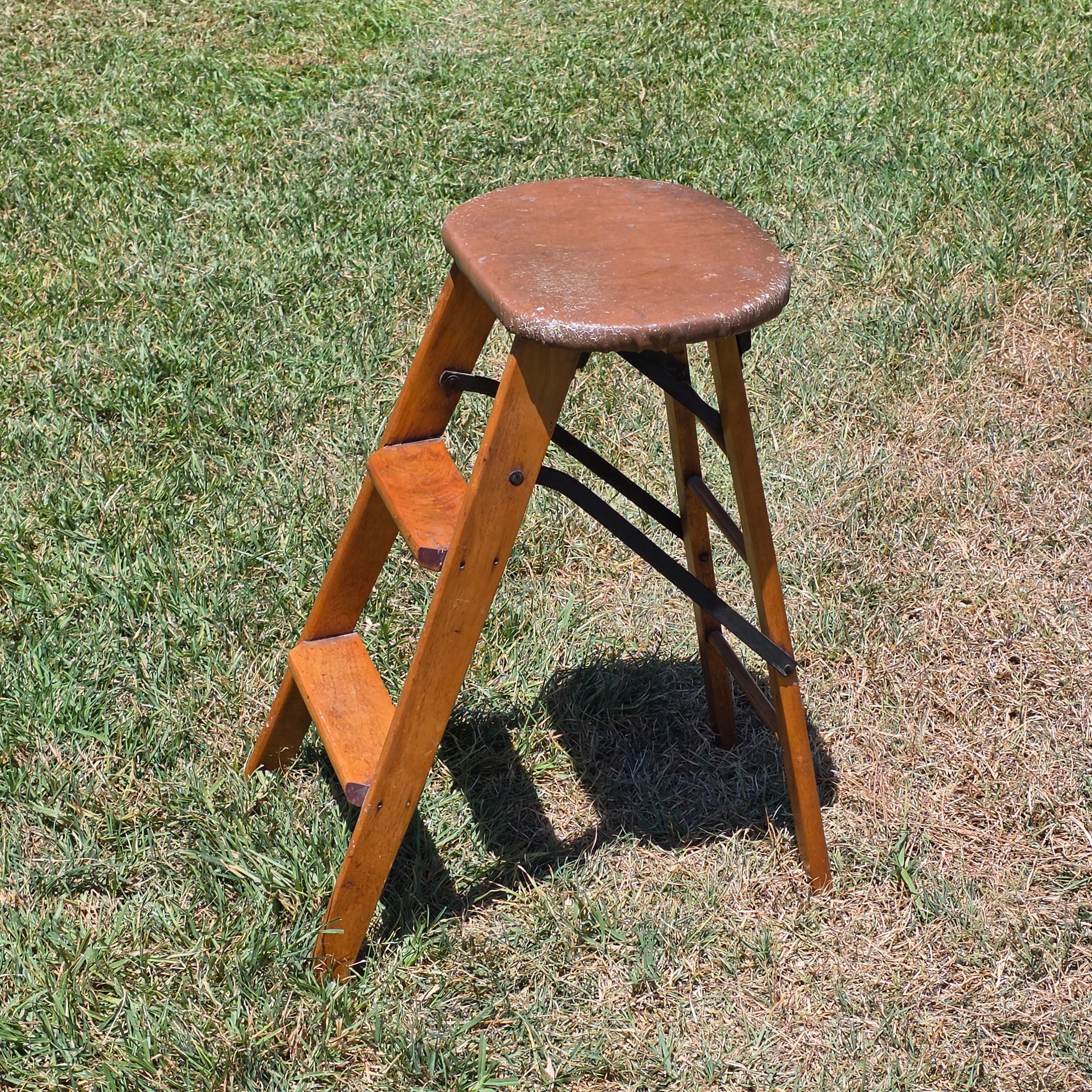 Antique CRAKERJAC Wood Step Ladder Stool Sterling Woodenware Folding