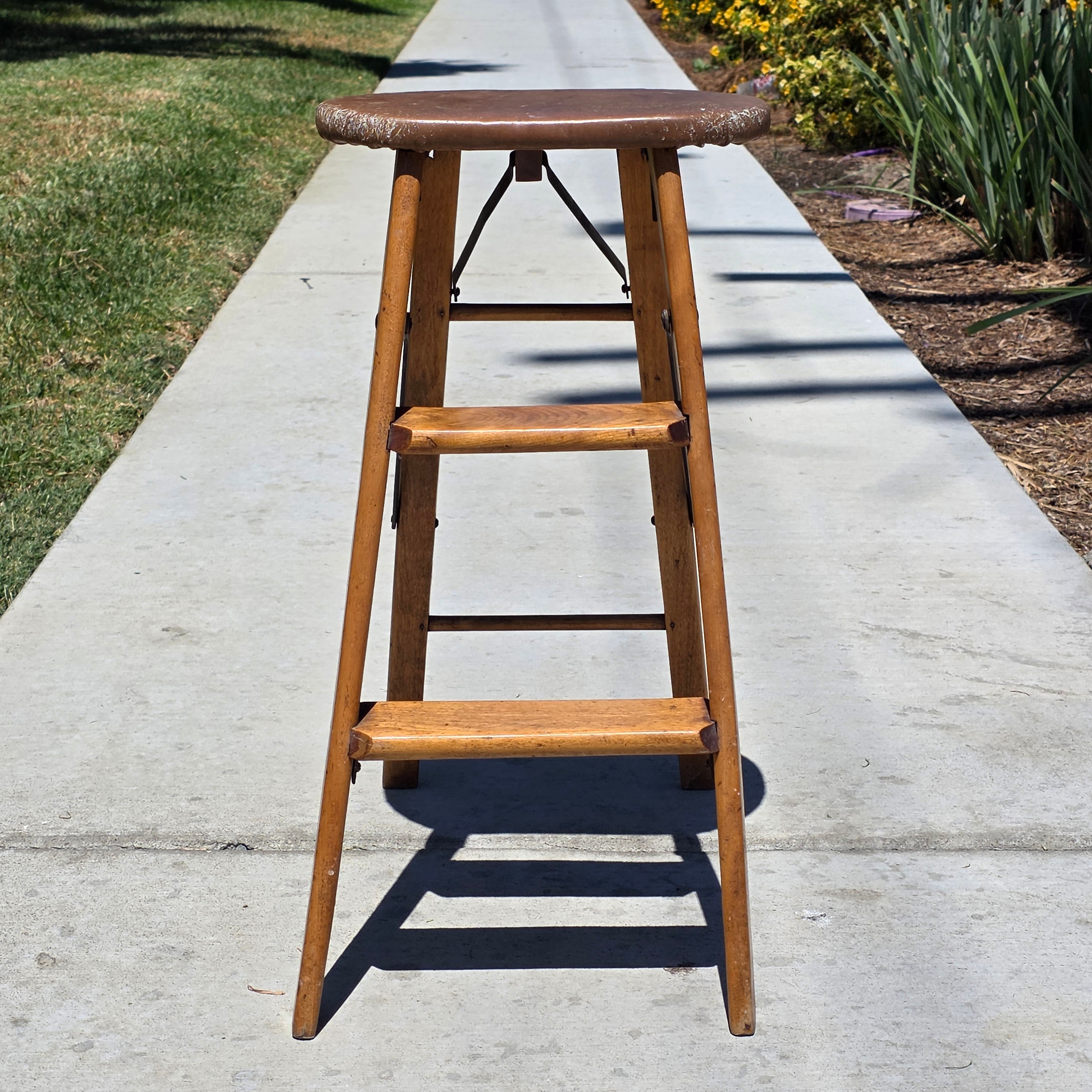 Antique CRAKERJAC Wood Step Ladder Stool Sterling Woodenware Folding