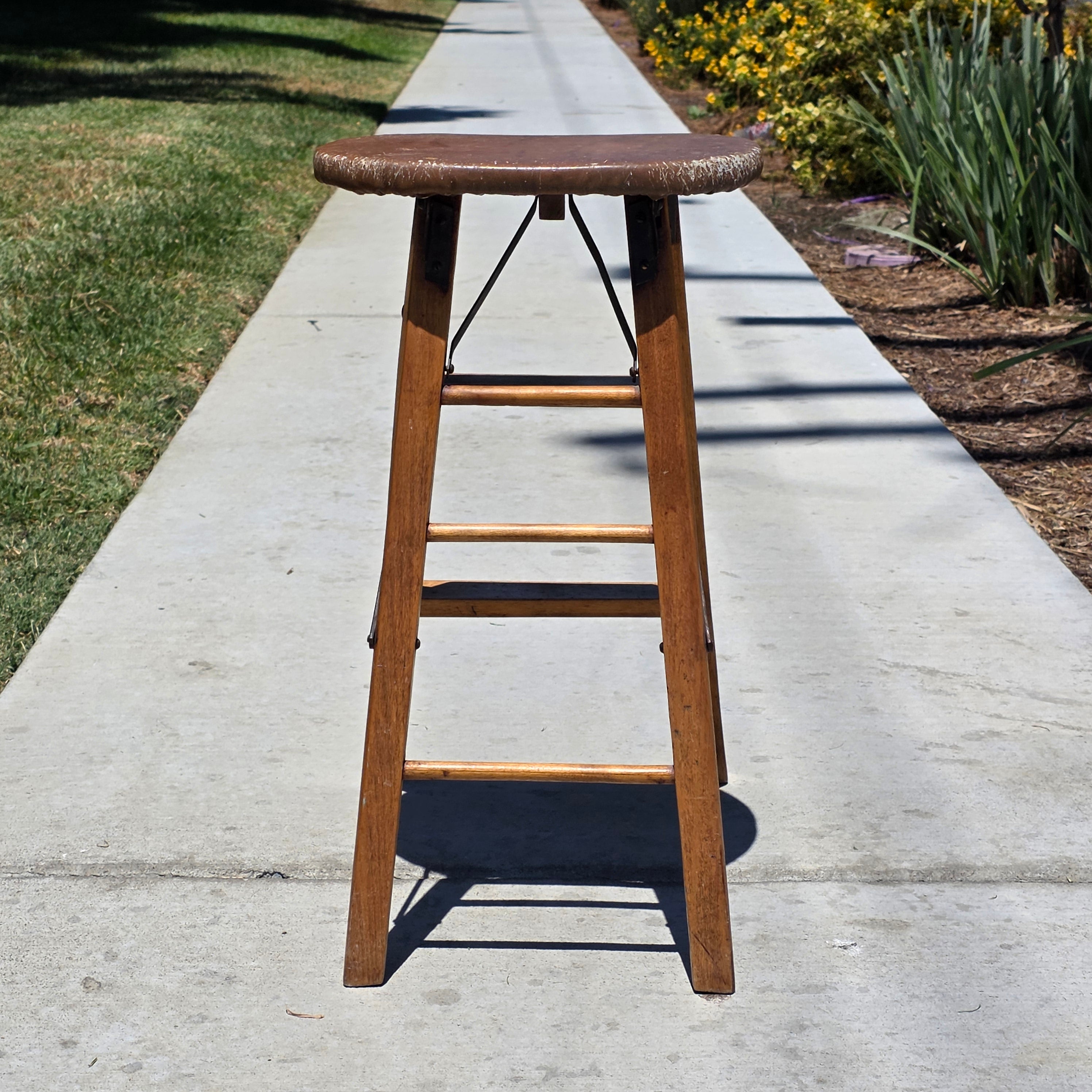 Antique CRAKERJAC Wood Step Ladder Stool Sterling Woodenware Folding