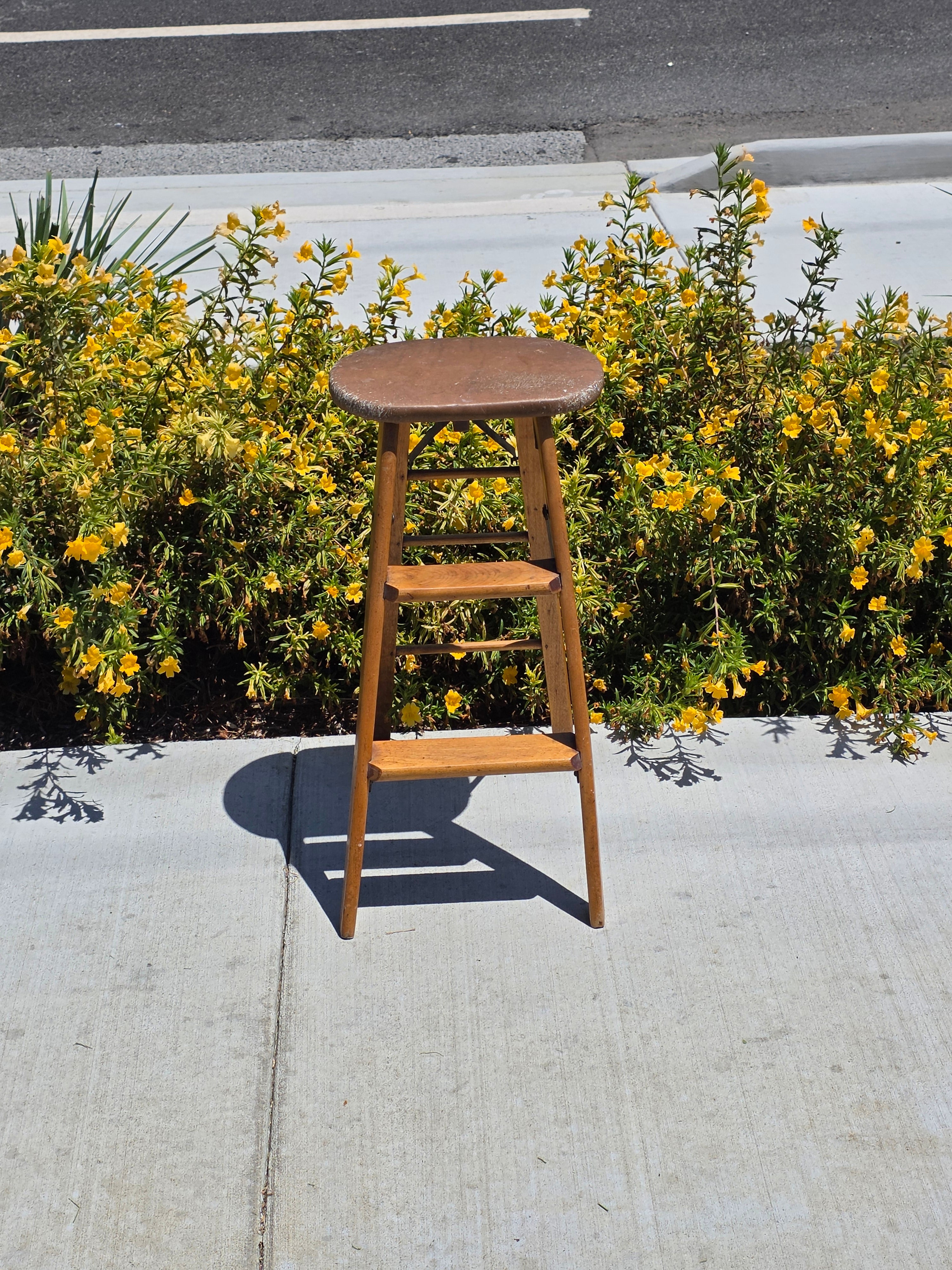 Antique CRAKERJAC Wood Step Ladder Stool Sterling Woodenware Folding