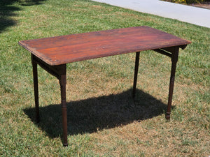 Antique 1800s Primitive Wood Folding Table Turned Legs Brown Farmhouse AS-IS
