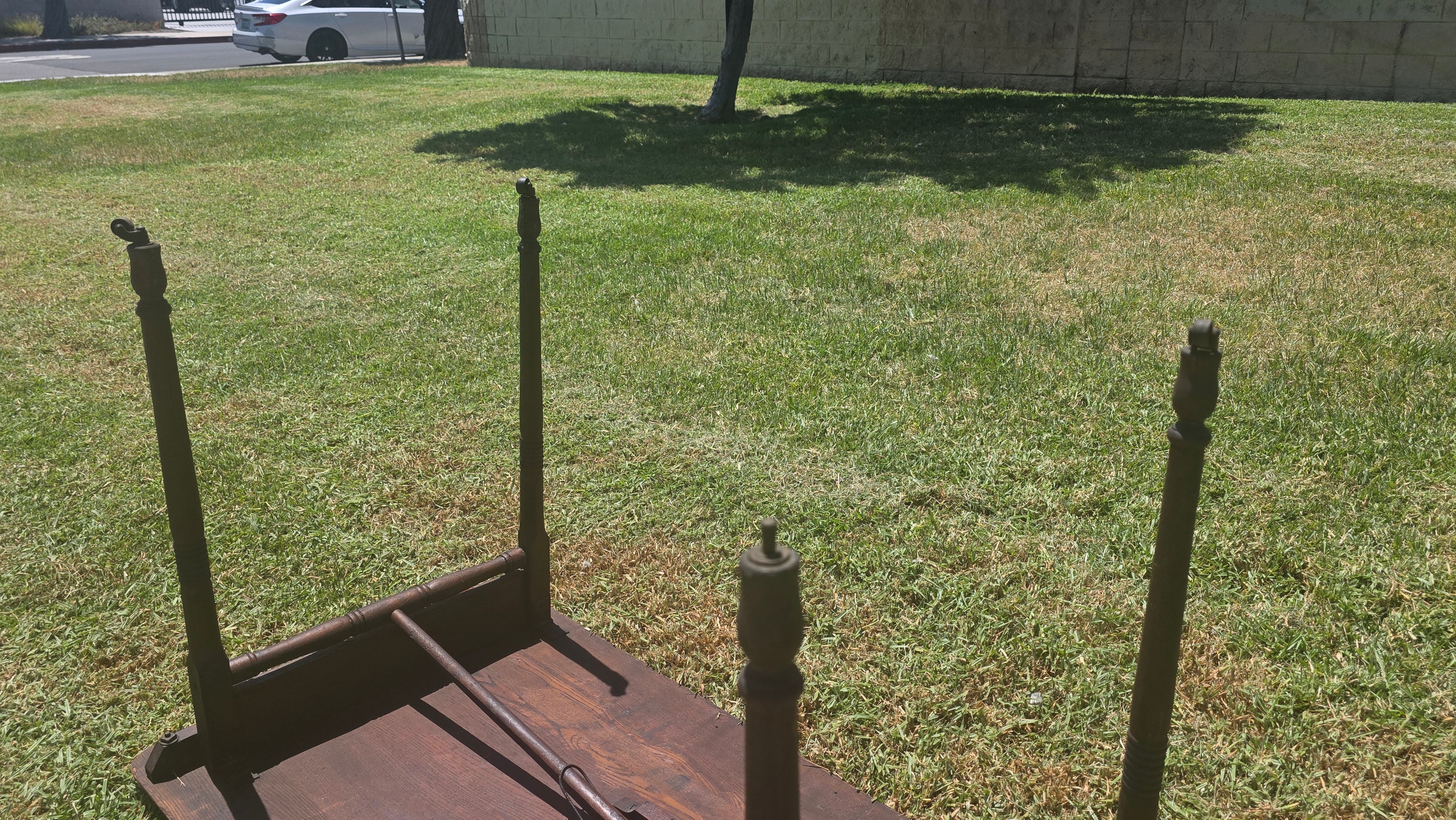 Antique 1800s Primitive Wood Folding Table Turned Legs Brown Farmhouse AS-IS