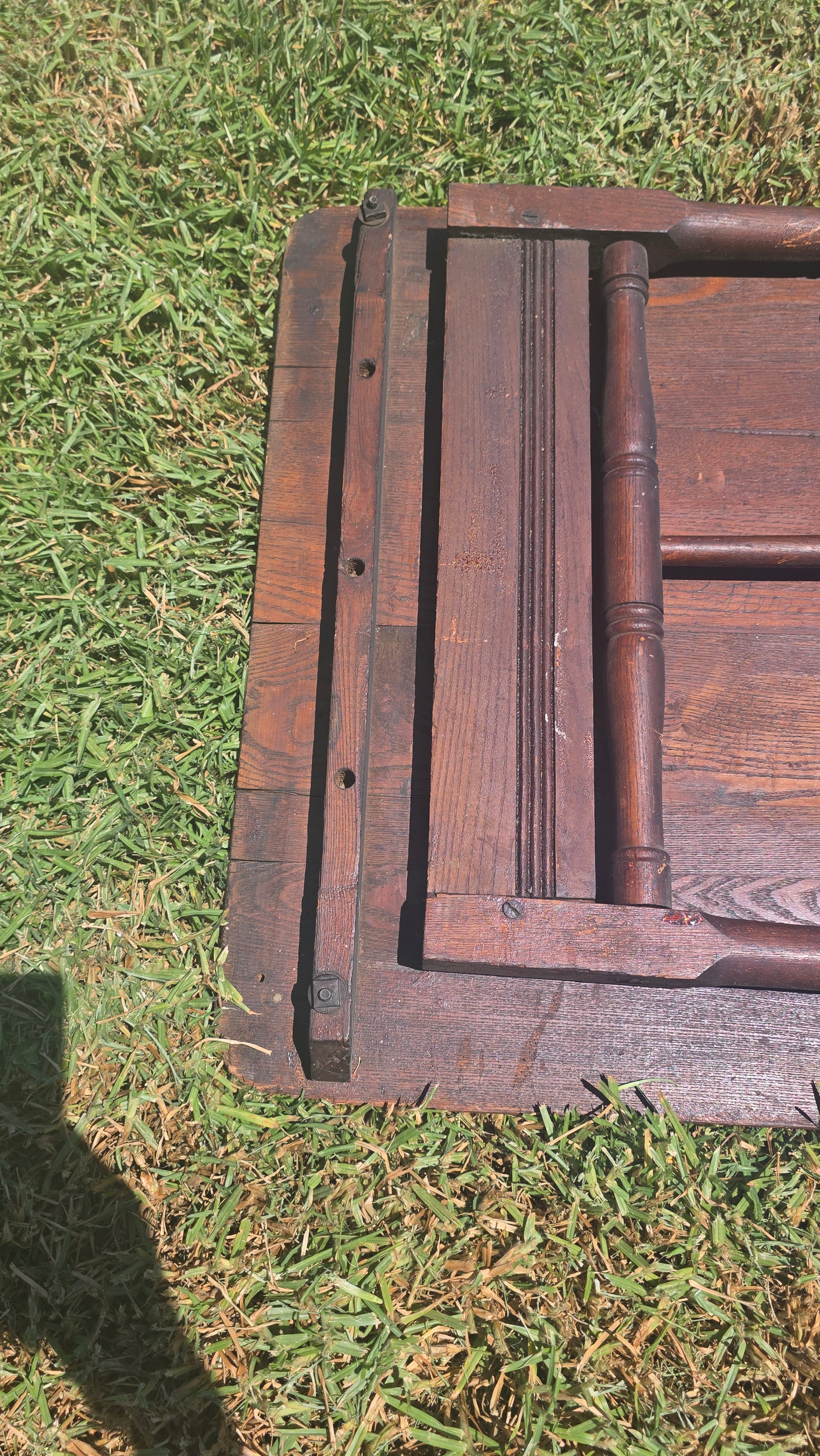 Antique 1800s Primitive Wood Folding Table Turned Legs Brown Farmhouse AS-IS