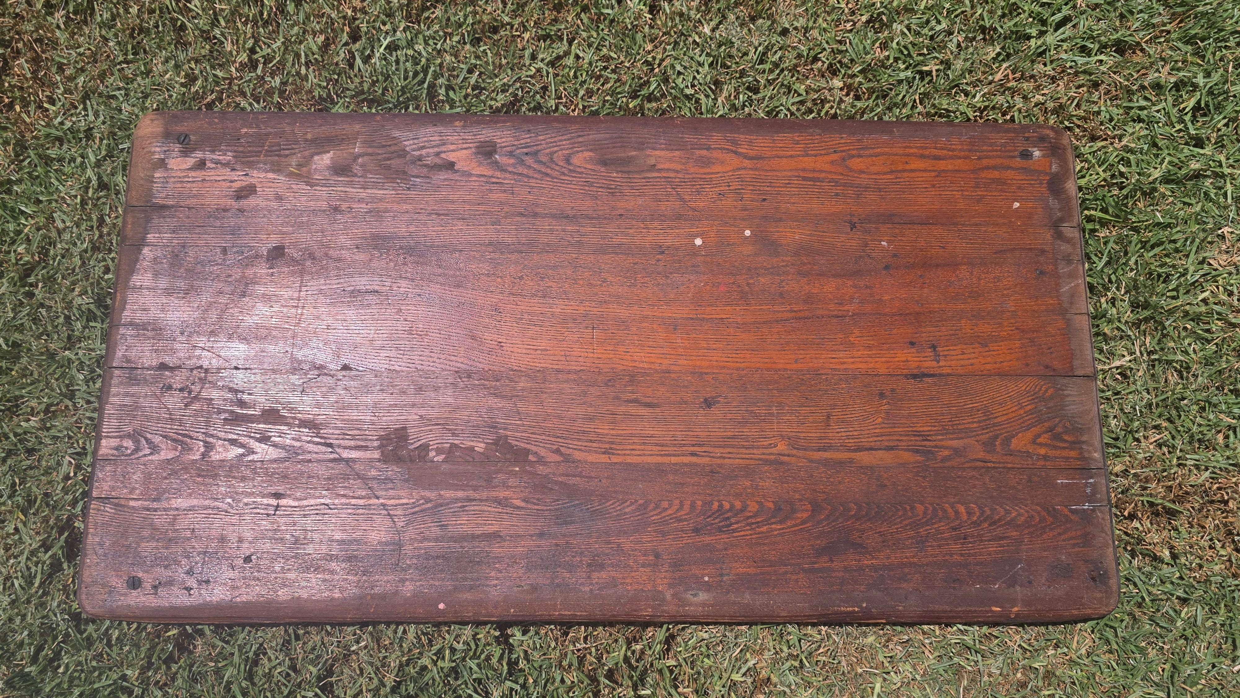 Antique 1800s Primitive Wood Folding Table Turned Legs Brown Farmhouse AS-IS