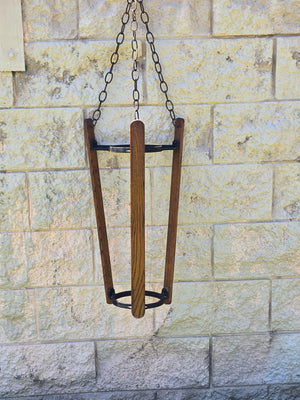 Vintage Mid Century Spanish Gothic Wood Hanging Planter Stand Cast Aluminum
