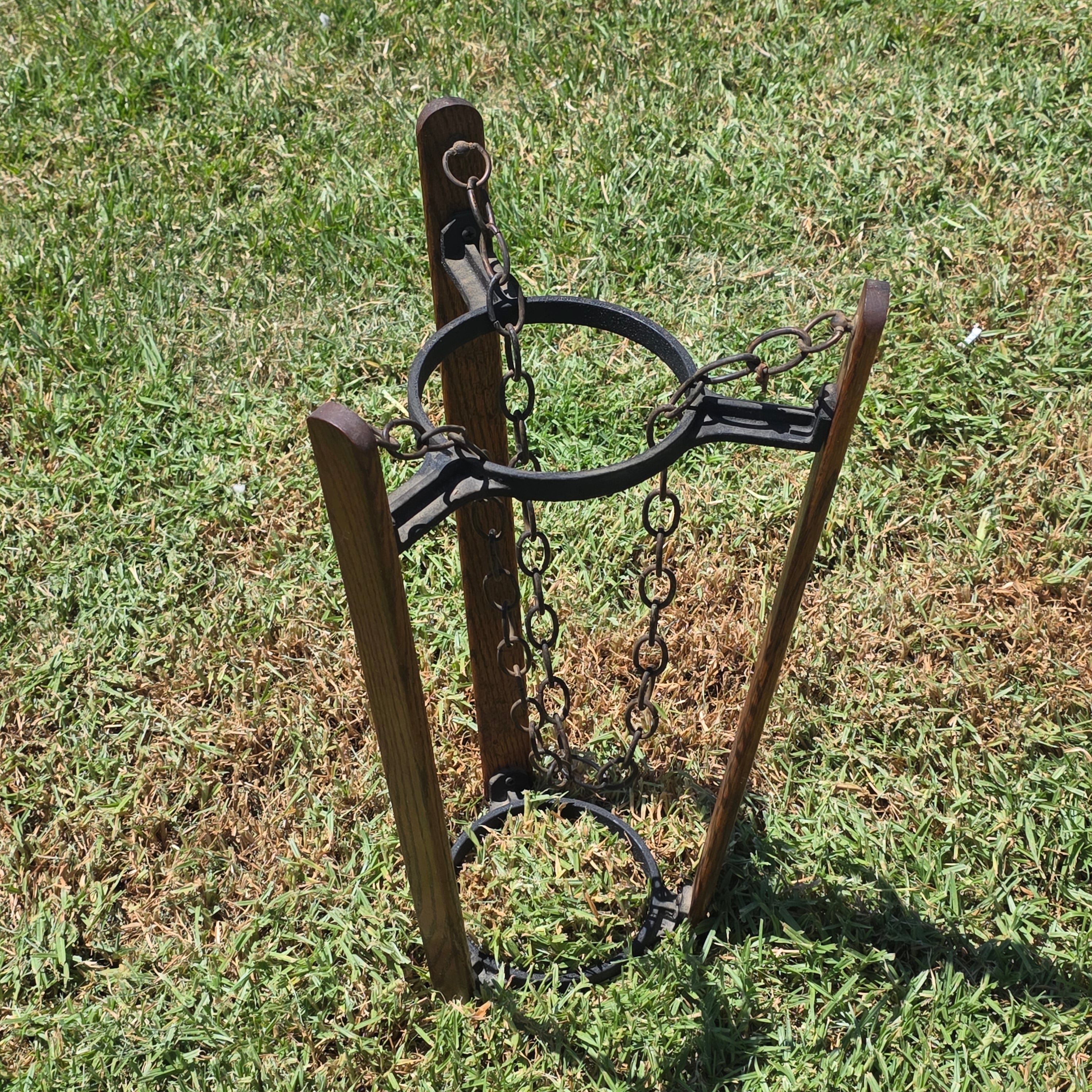 Vintage Mid Century Spanish Gothic Wood Hanging Planter Stand Cast Aluminum