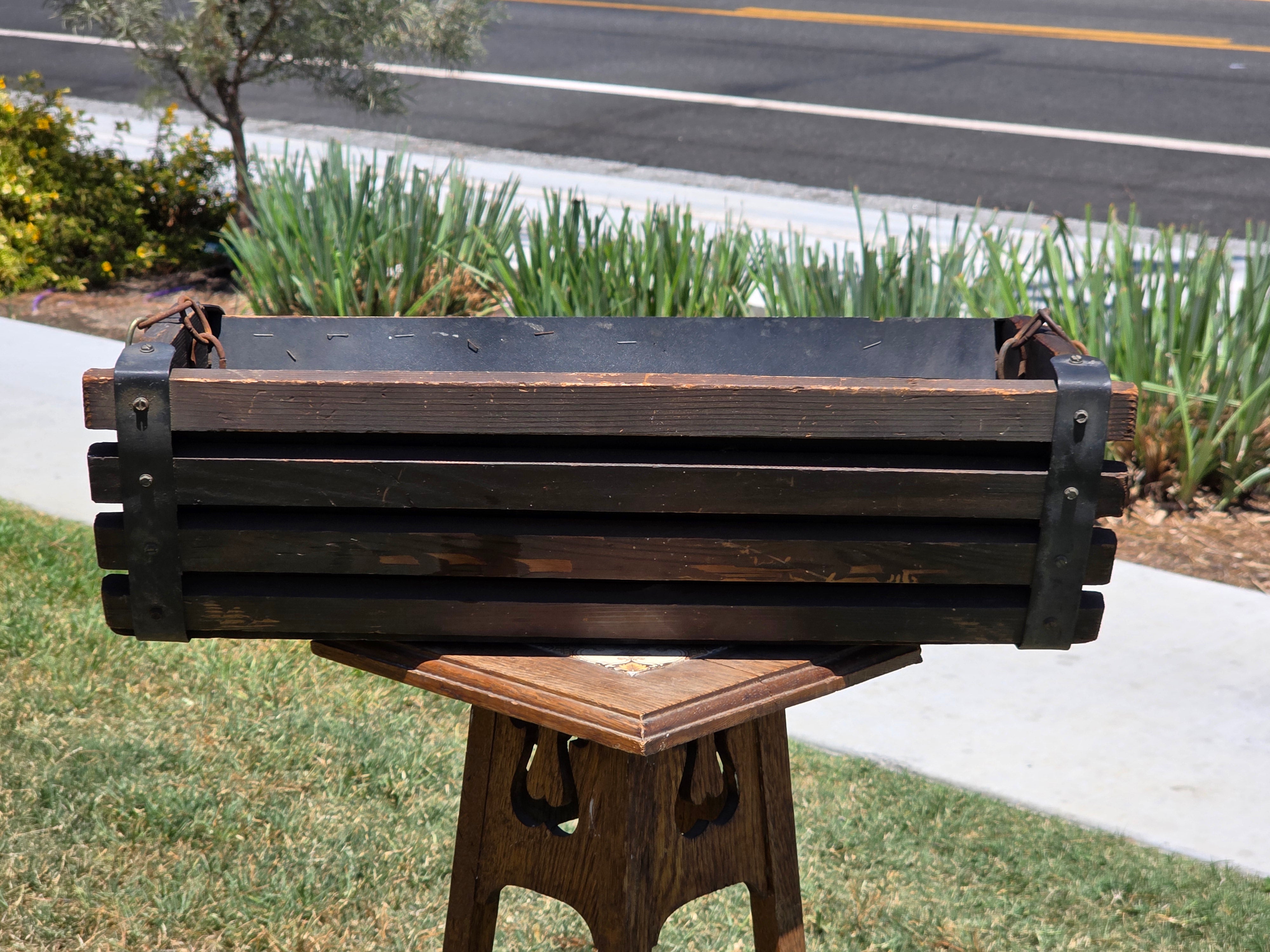 Vintage Rustic Wood Slat Hanging Planter Trough Barrel Basket Farmhouse Garden