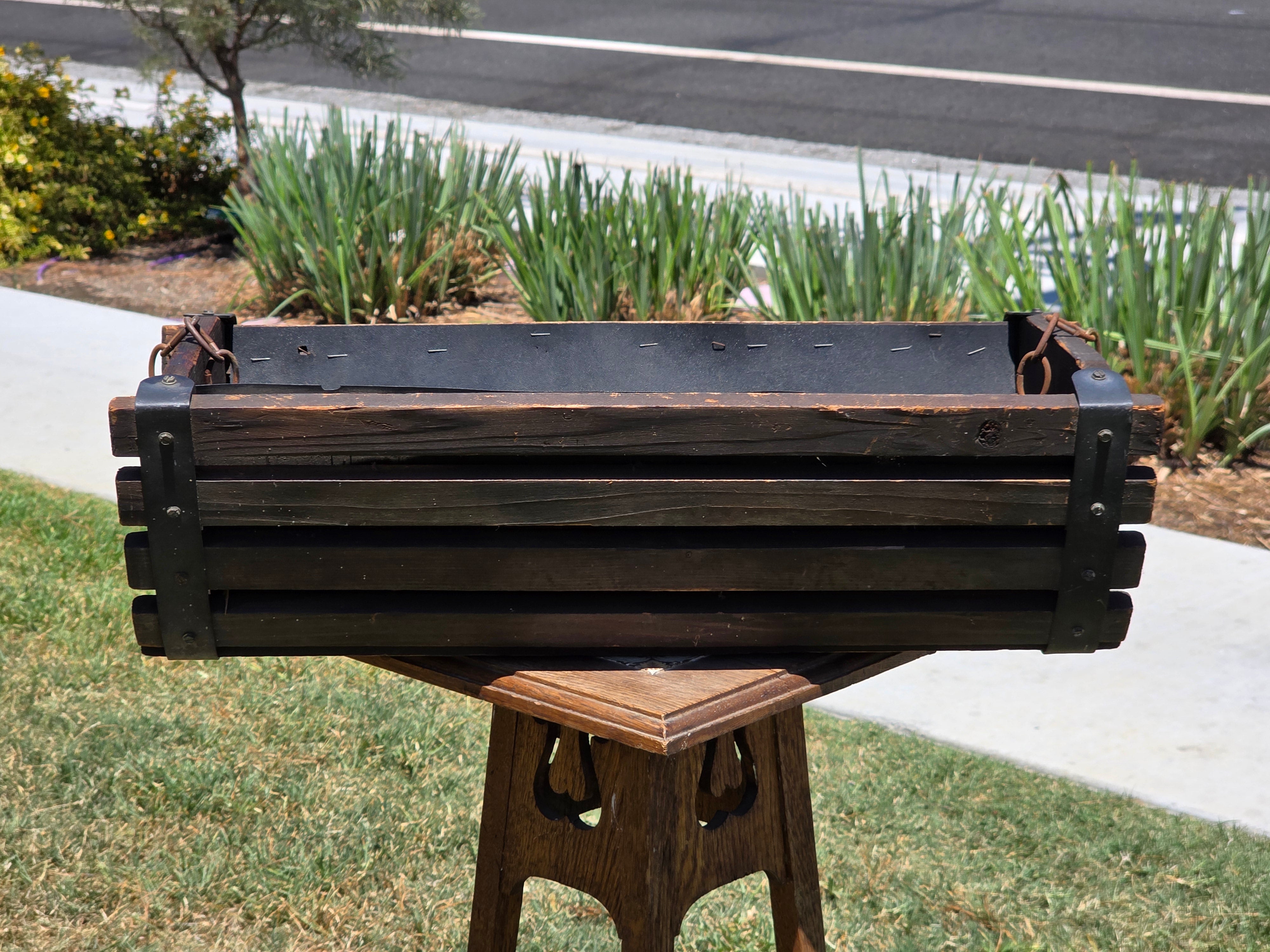 Vintage Rustic Wood Slat Hanging Planter Trough Barrel Basket Farmhouse Garden