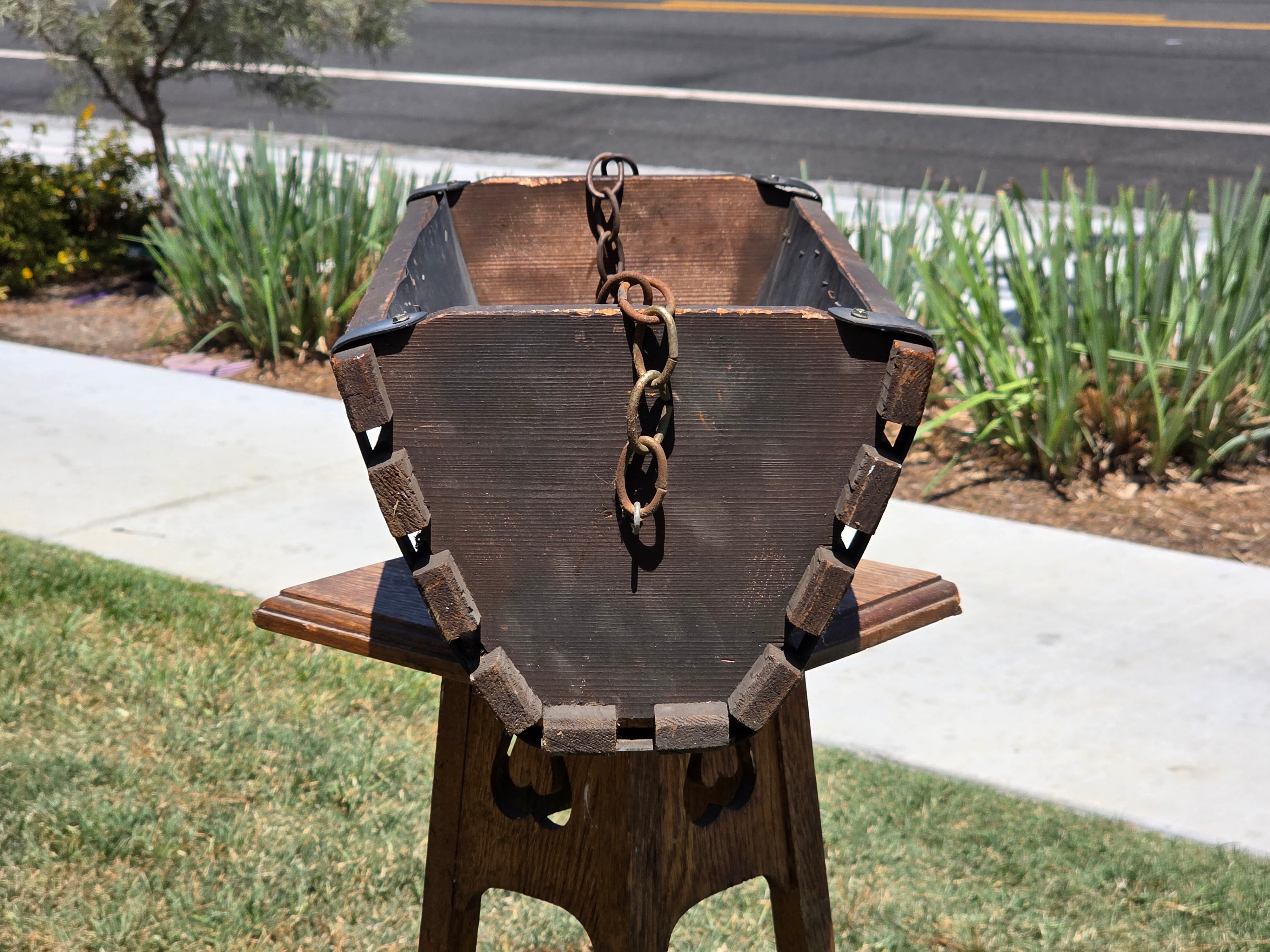 Vintage Rustic Wood Slat Hanging Planter Trough Barrel Basket Farmhouse Garden
