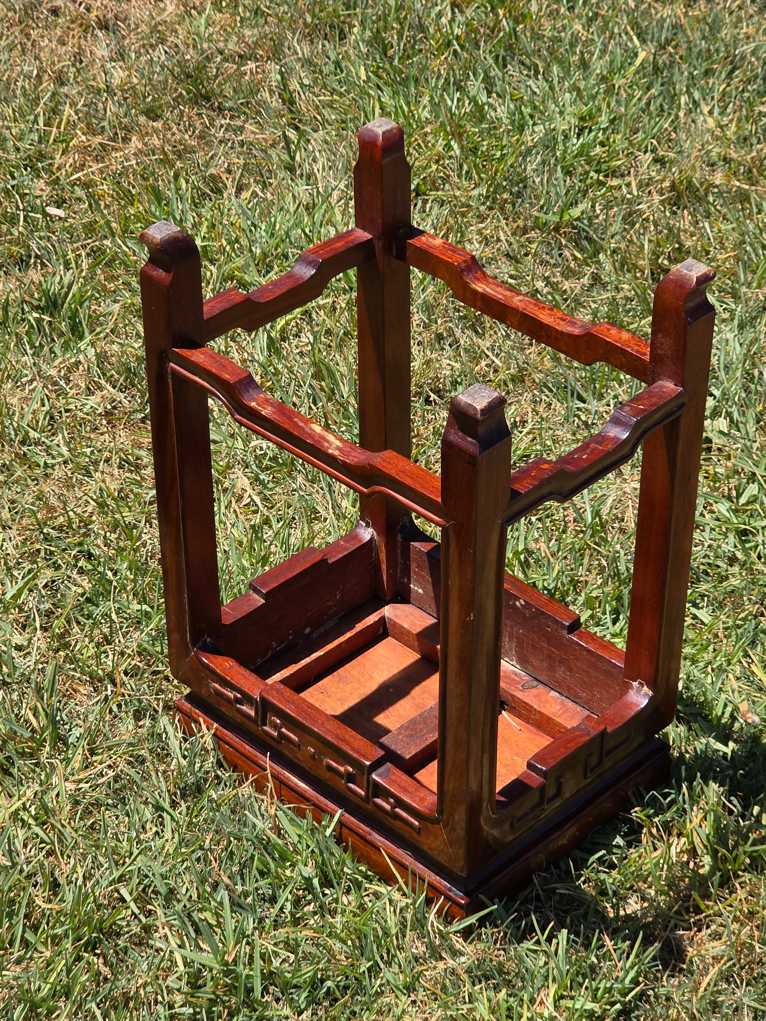 Vintage Chinese Rosewood Plant Stand Wooden Vase Pedestal Bonsai Table 16.5"H