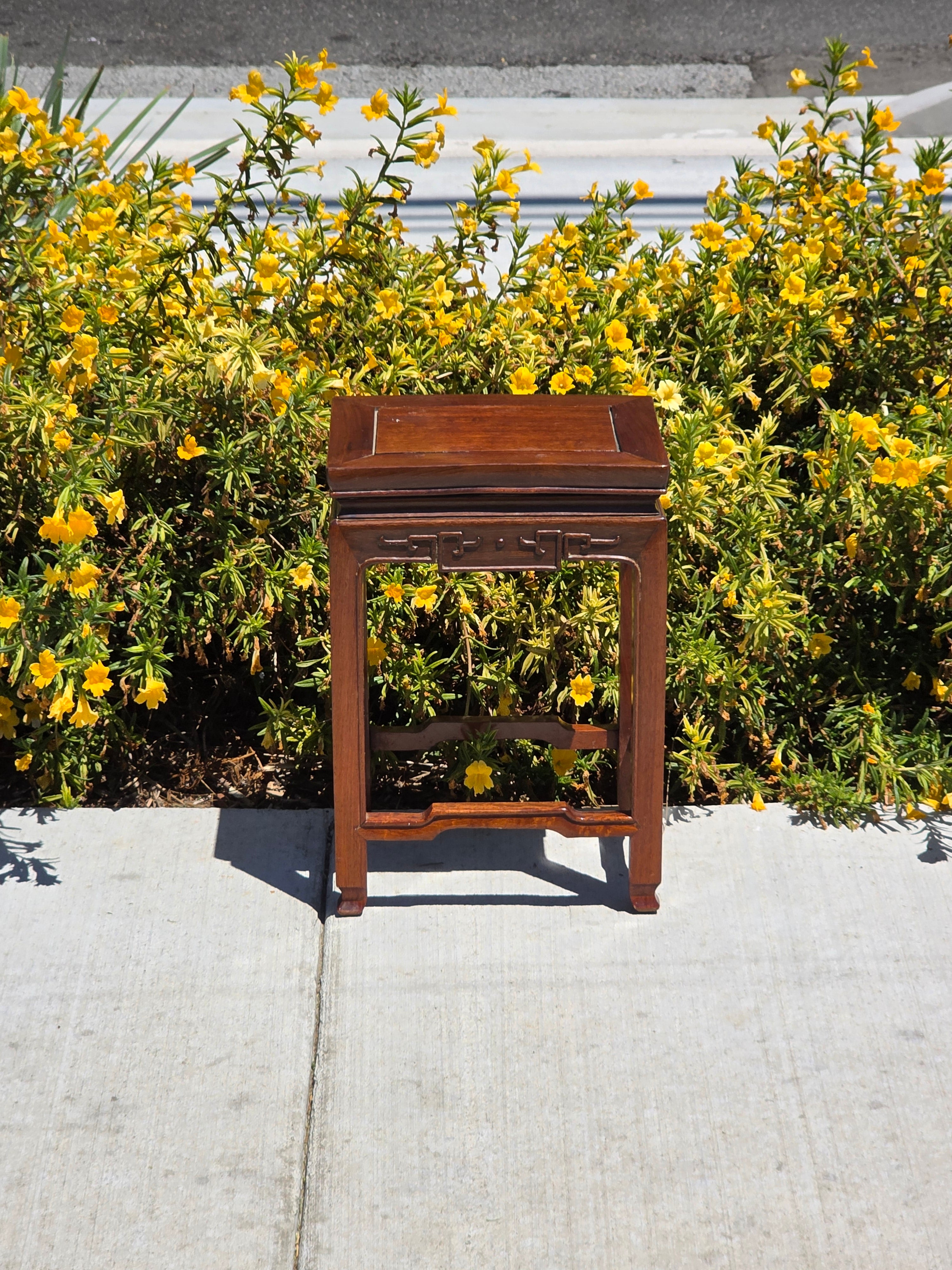 Vintage Chinese Rosewood Plant Stand Wooden Vase Pedestal Bonsai Table 16.5"H
