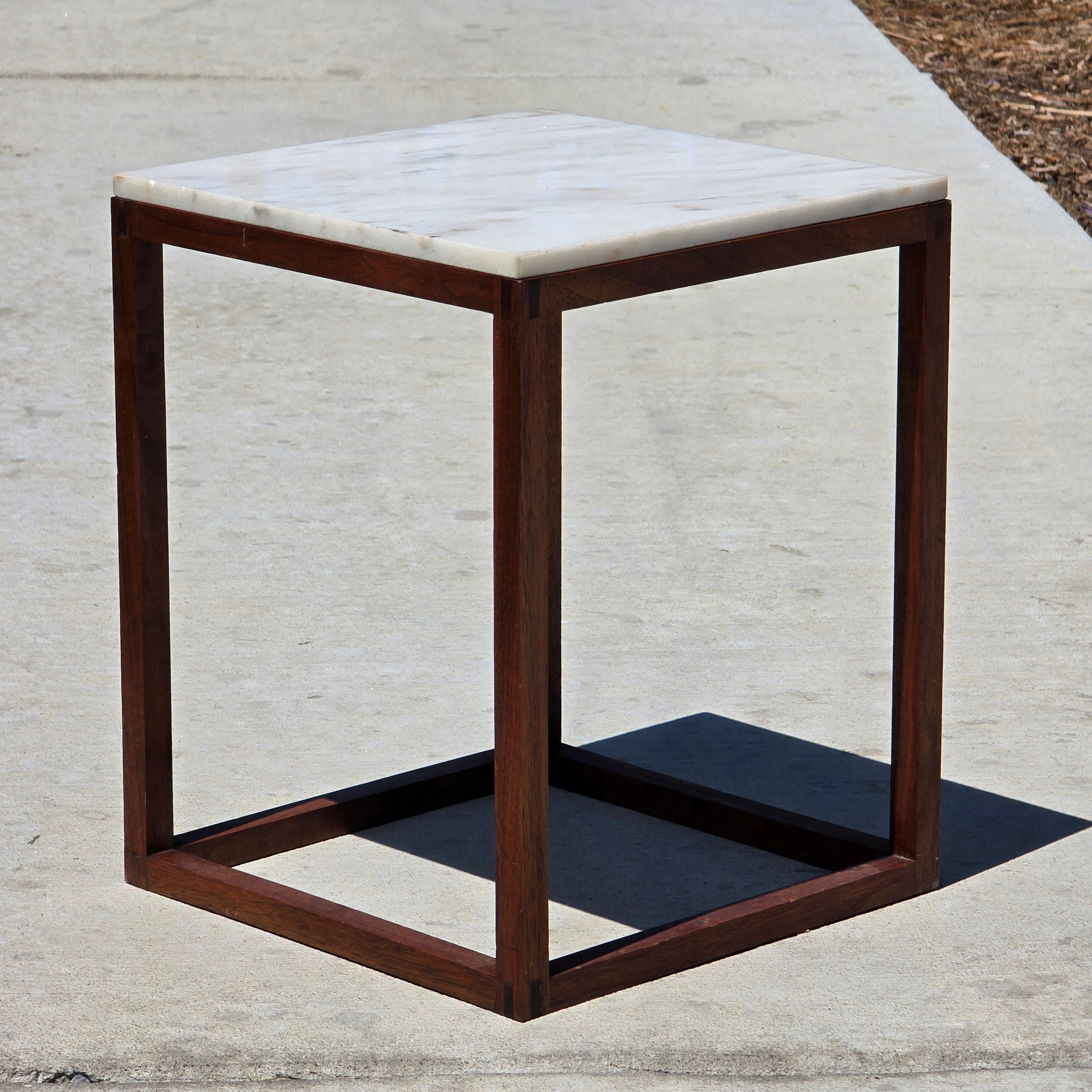 Vintage Mid Century Modern Marble Wood Cube End Table Square Side Table 12 x 12