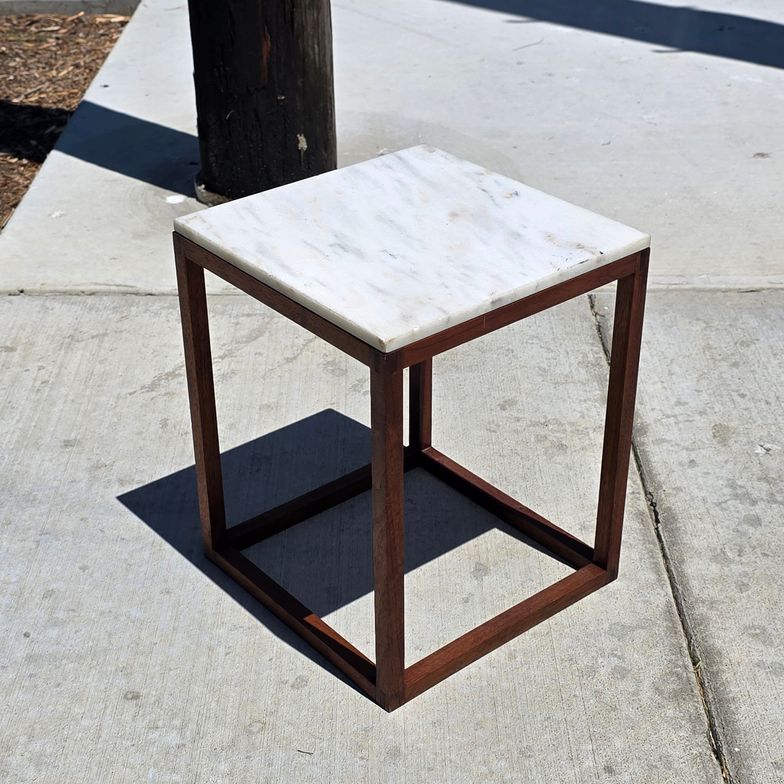 Vintage Mid Century Modern Marble Wood Cube End Table Square Side Table 12 x 12