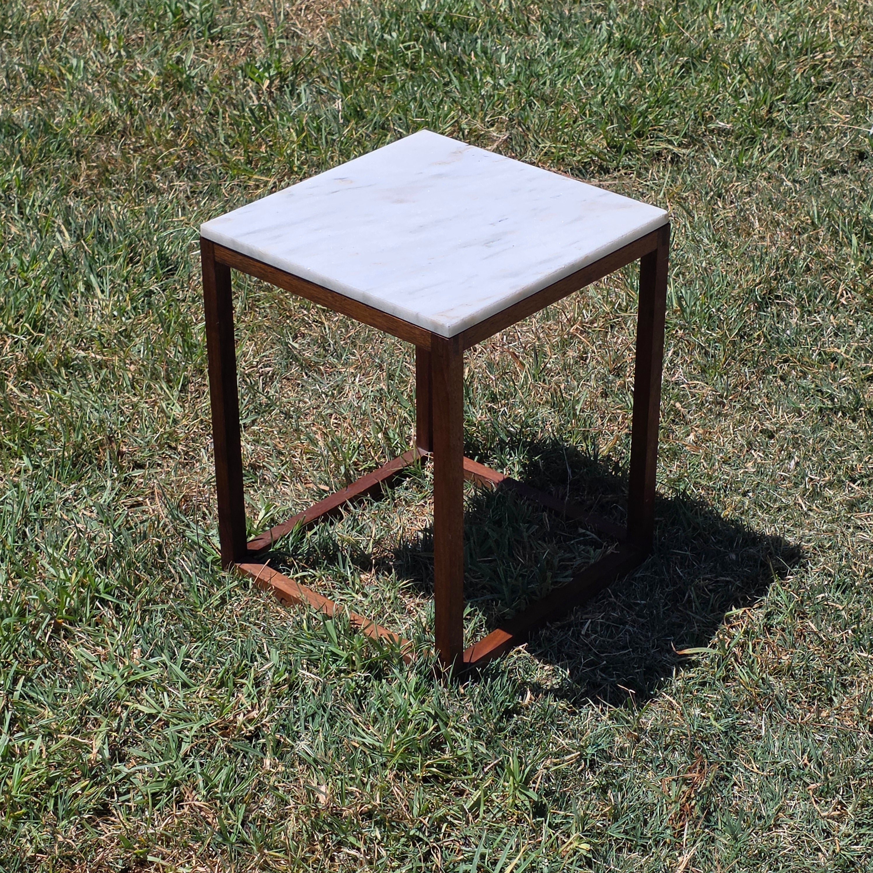 Vintage Mid Century Modern Marble Wood Cube End Table Square Side Table 12 x 12