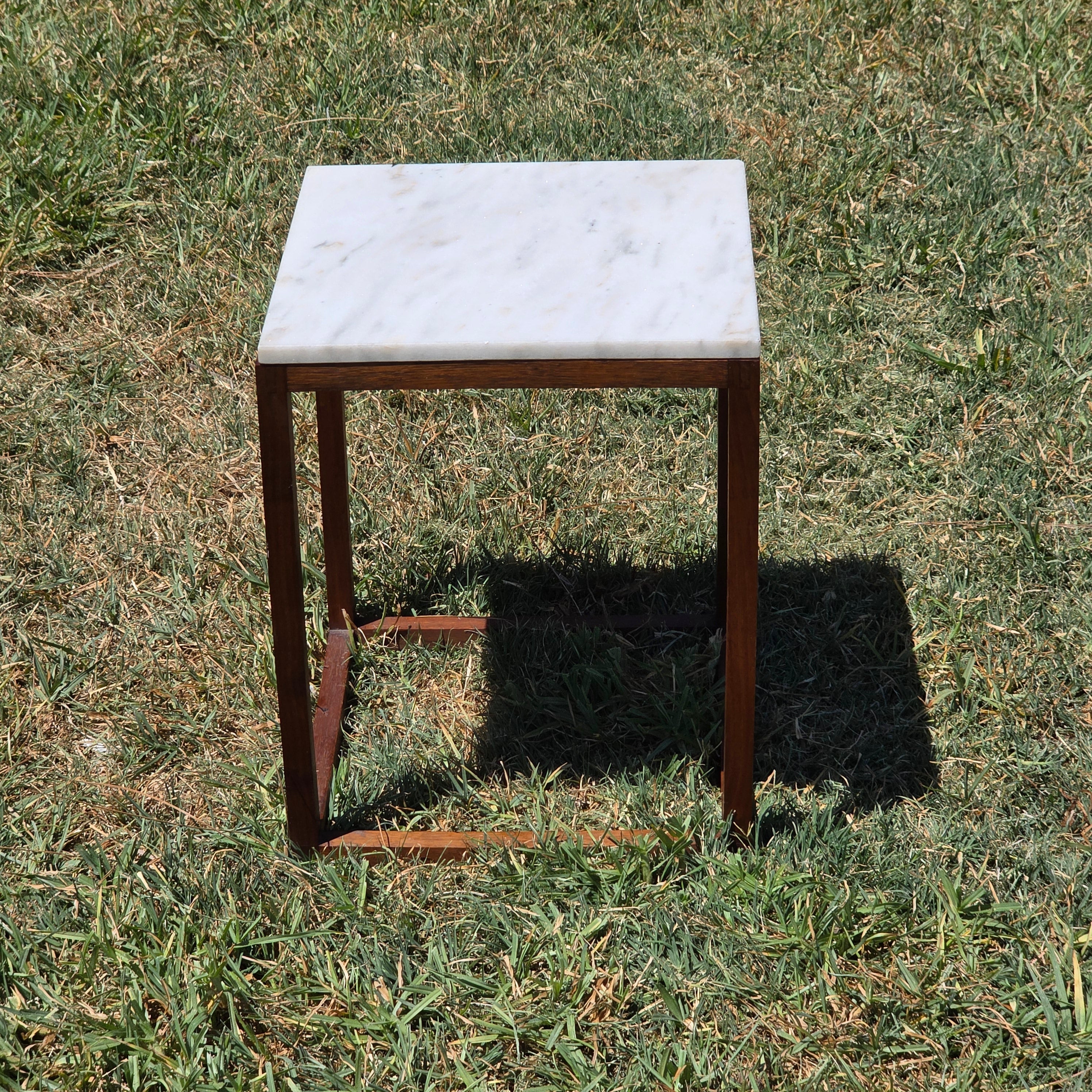 Vintage Mid Century Modern Marble Wood Cube End Table Square Side Table 12 x 12