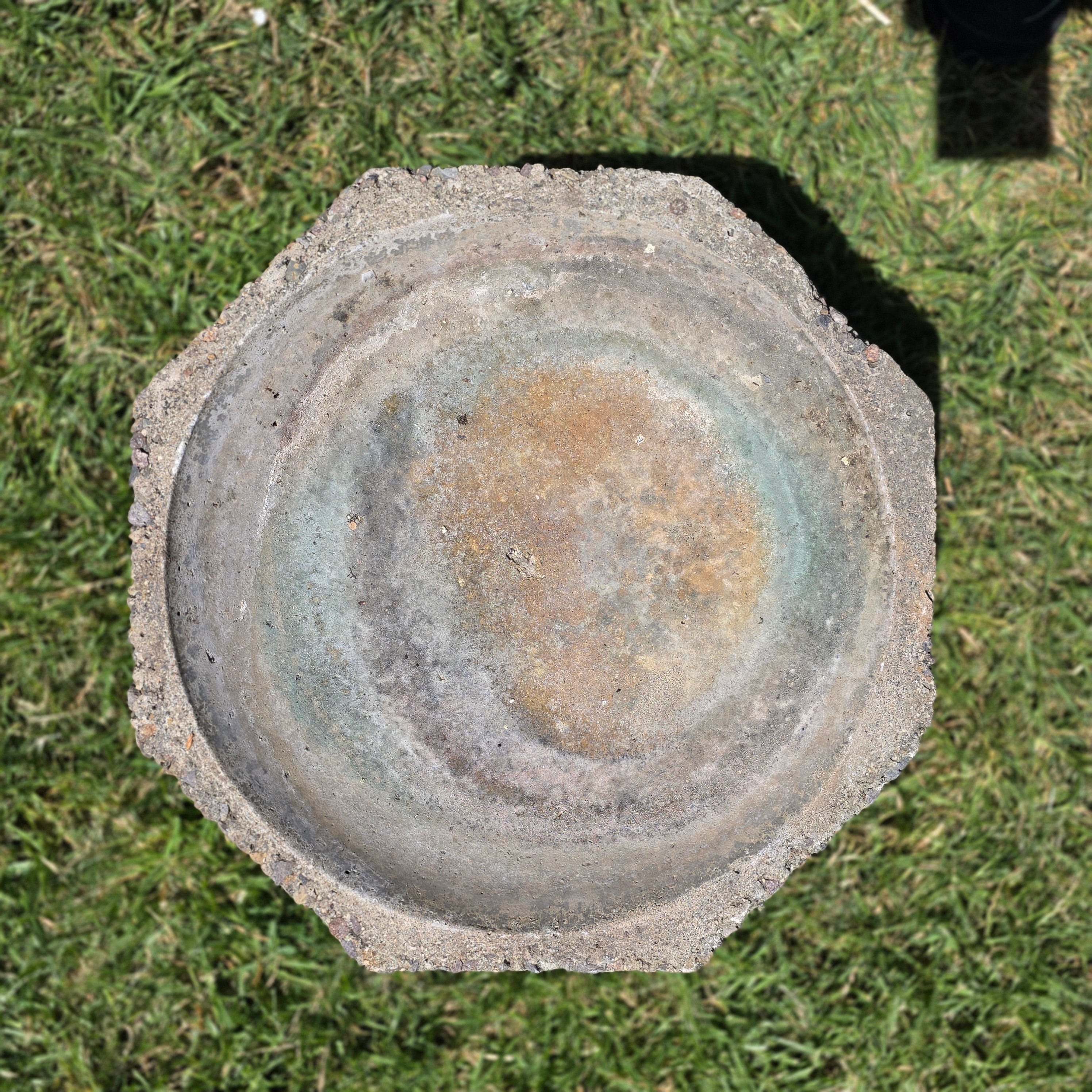 Vintage Concrete Bird Bath Octagonal Small Low Profile Pedestal Garden Fountain