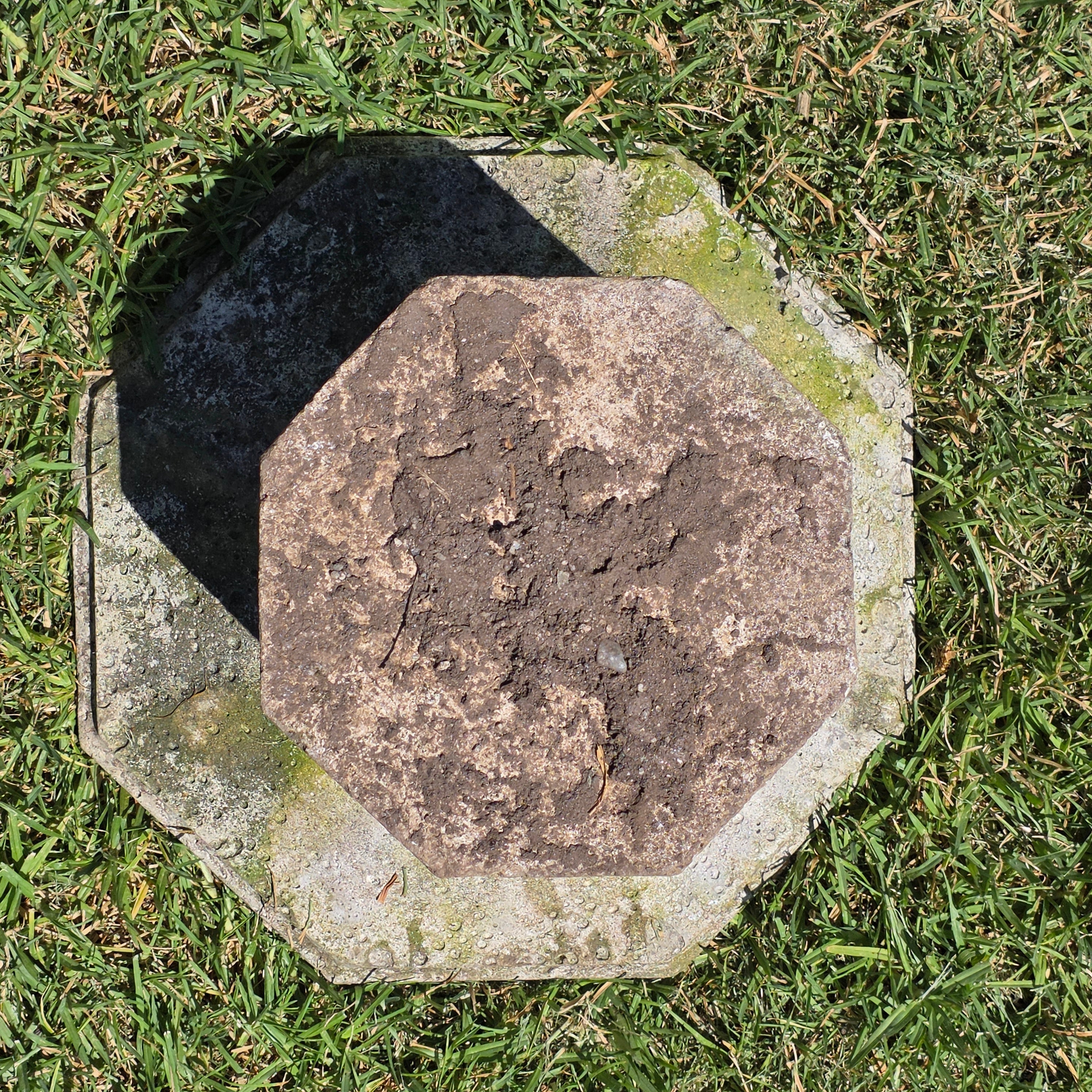 Vintage Concrete Bird Bath Octagonal Small Low Profile Pedestal Garden Fountain