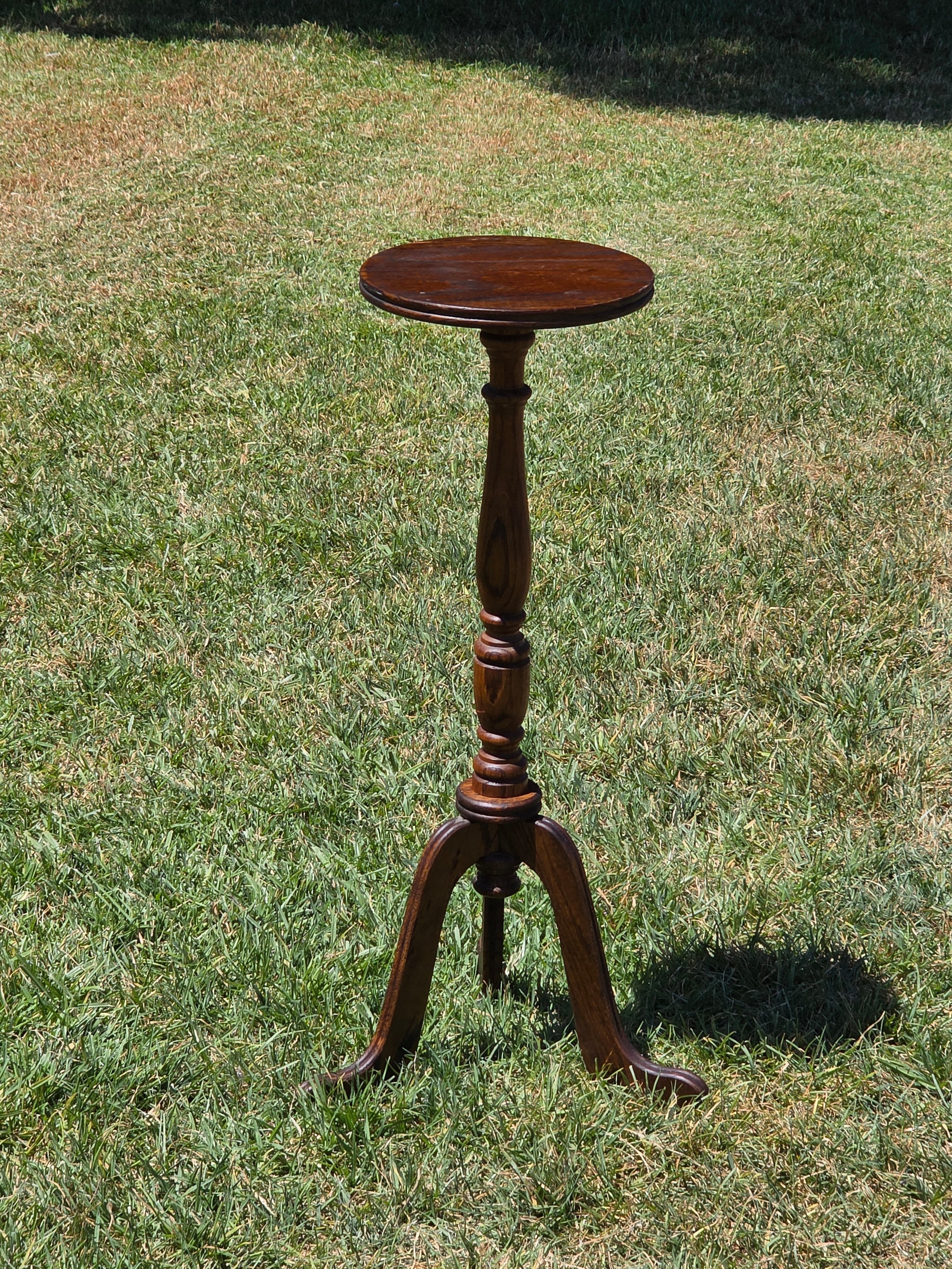 Vintage Oak Wood Pedestal Plant Stand Tripod Candle Candleholder Side Table 30"