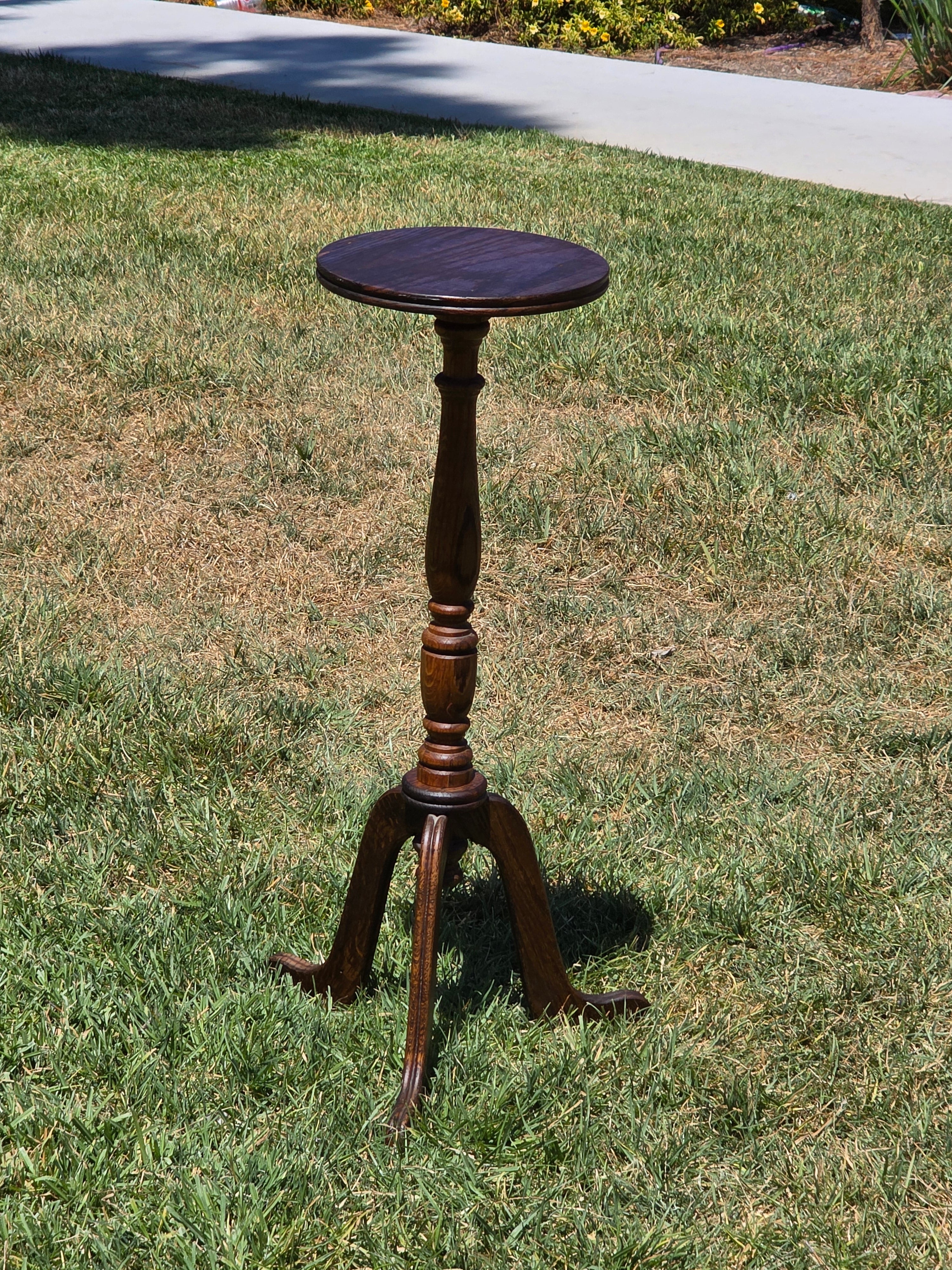 Vintage Oak Wood Pedestal Plant Stand Tripod Candle Candleholder Side Table 30"