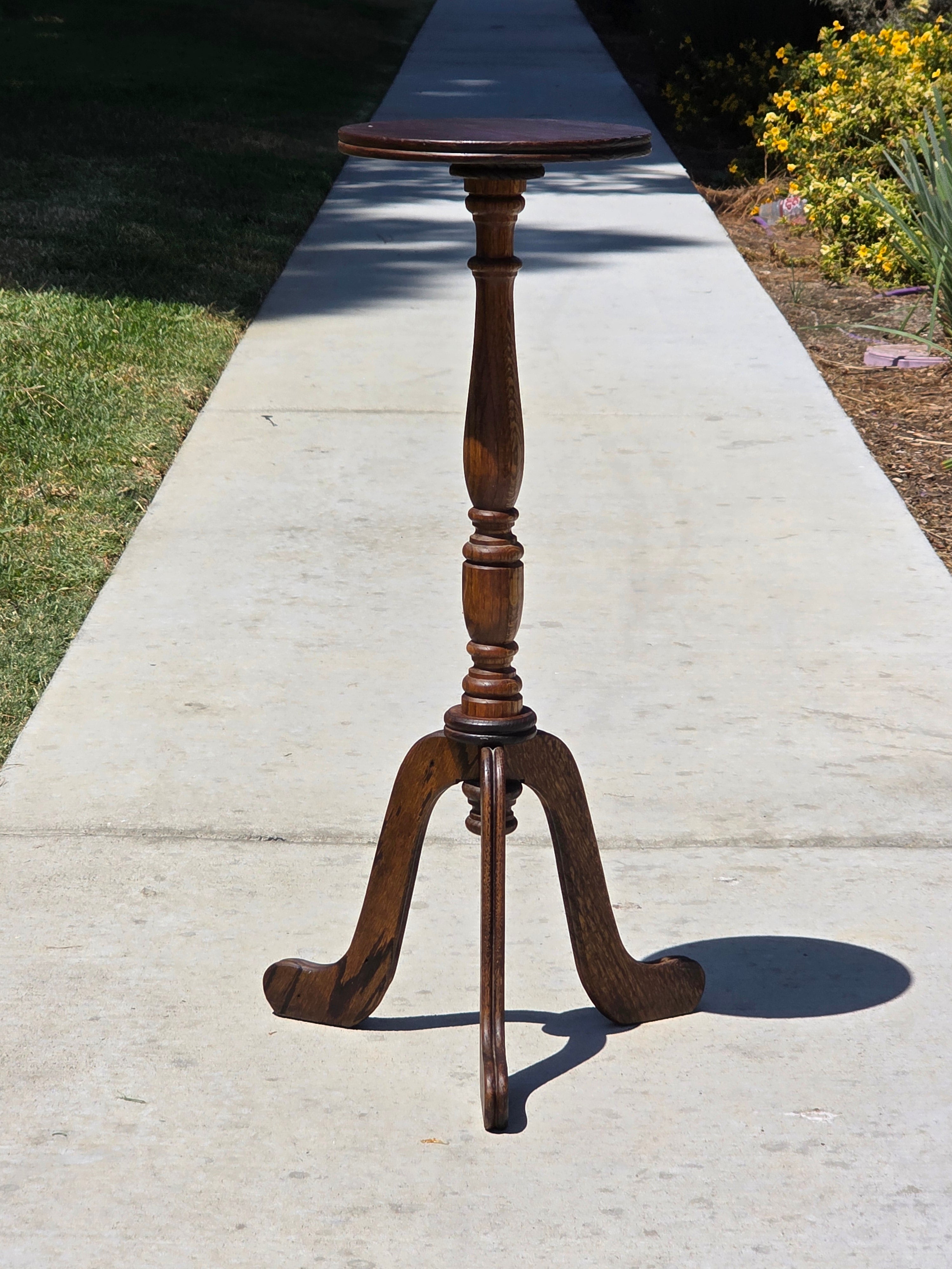 Vintage Oak Wood Pedestal Plant Stand Tripod Candle Candleholder Side Table 30"