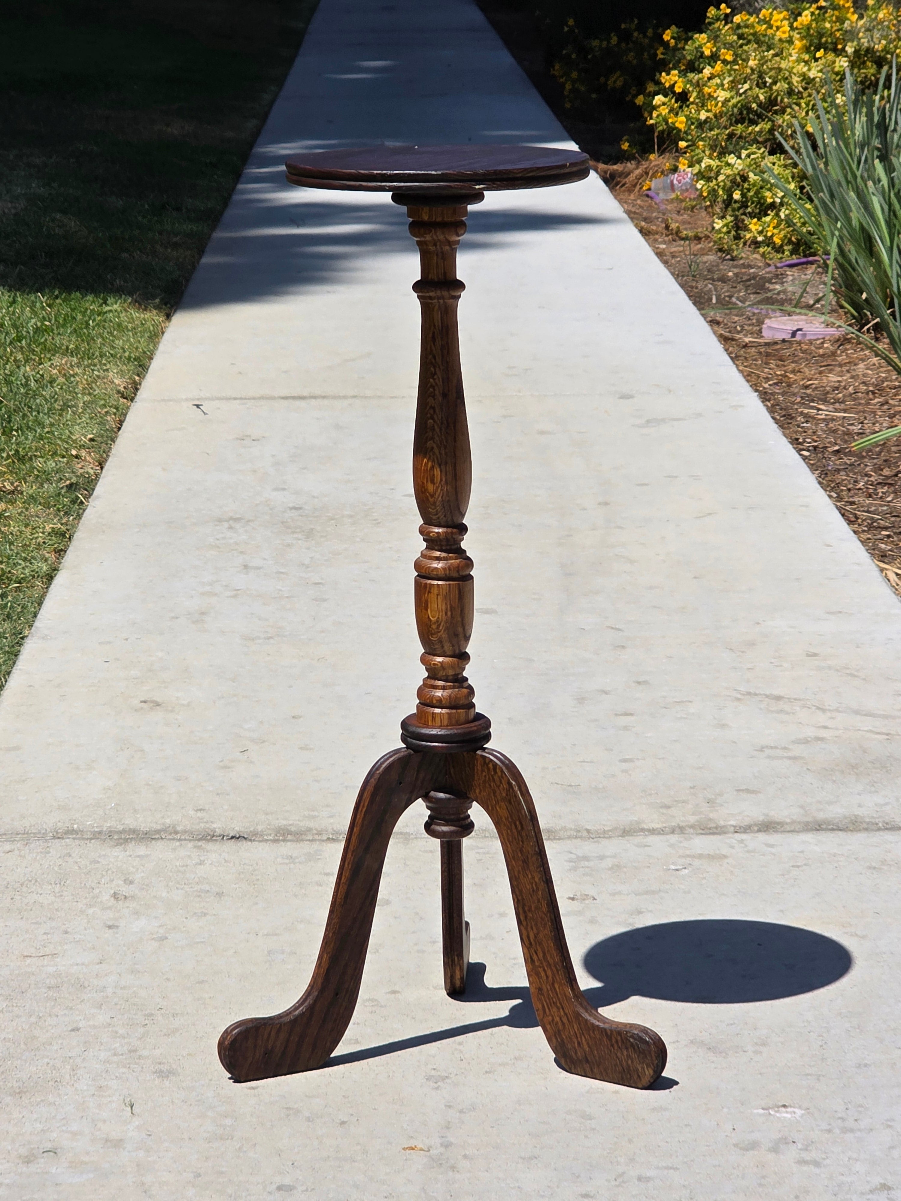 Vintage Oak Wood Pedestal Plant Stand Tripod Candle Candleholder Side Table 30"