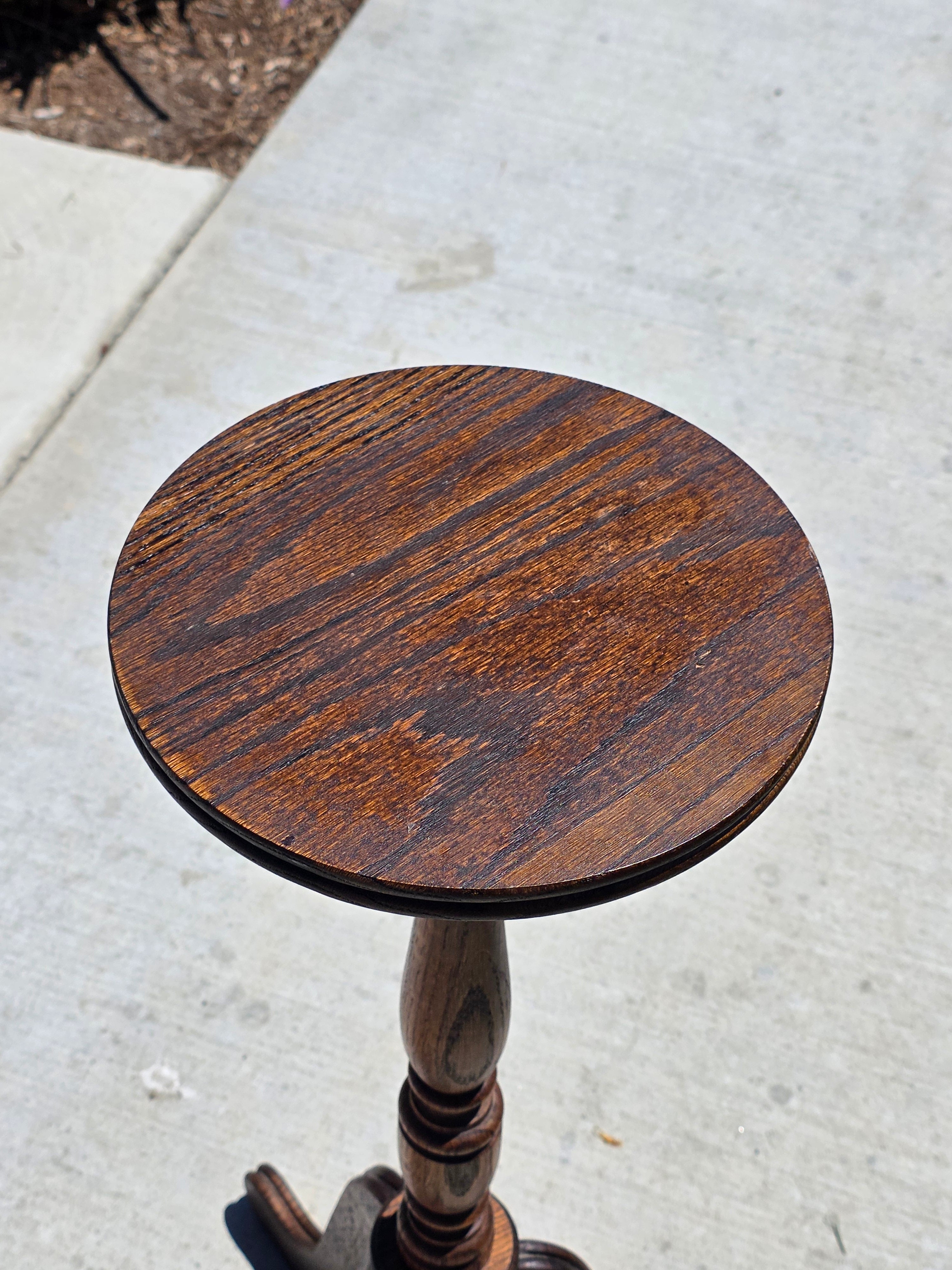 Vintage Oak Wood Pedestal Plant Stand Tripod Candle Candleholder Side Table 30"