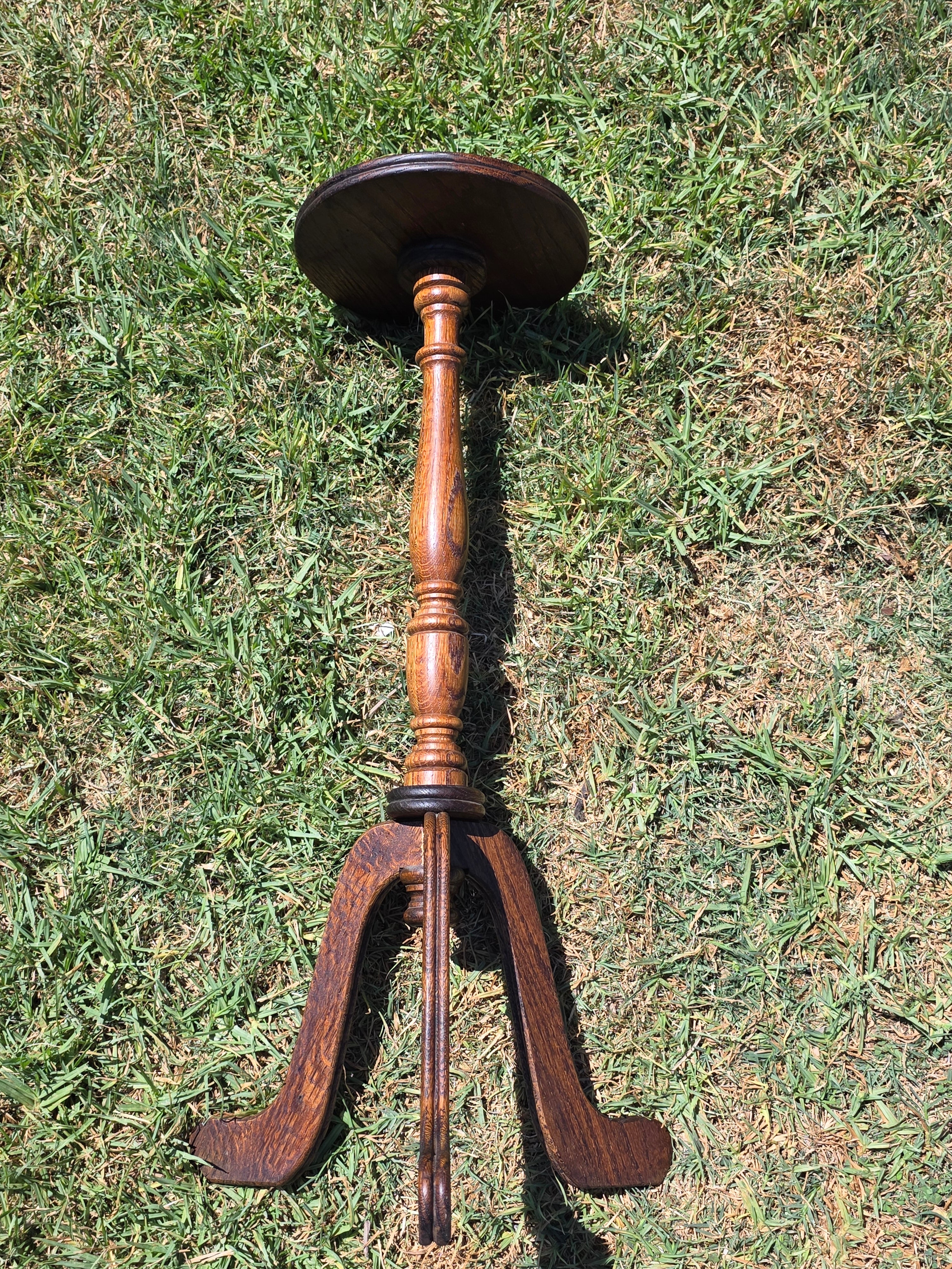 Vintage Oak Wood Pedestal Plant Stand Tripod Candle Candleholder Side Table 30"