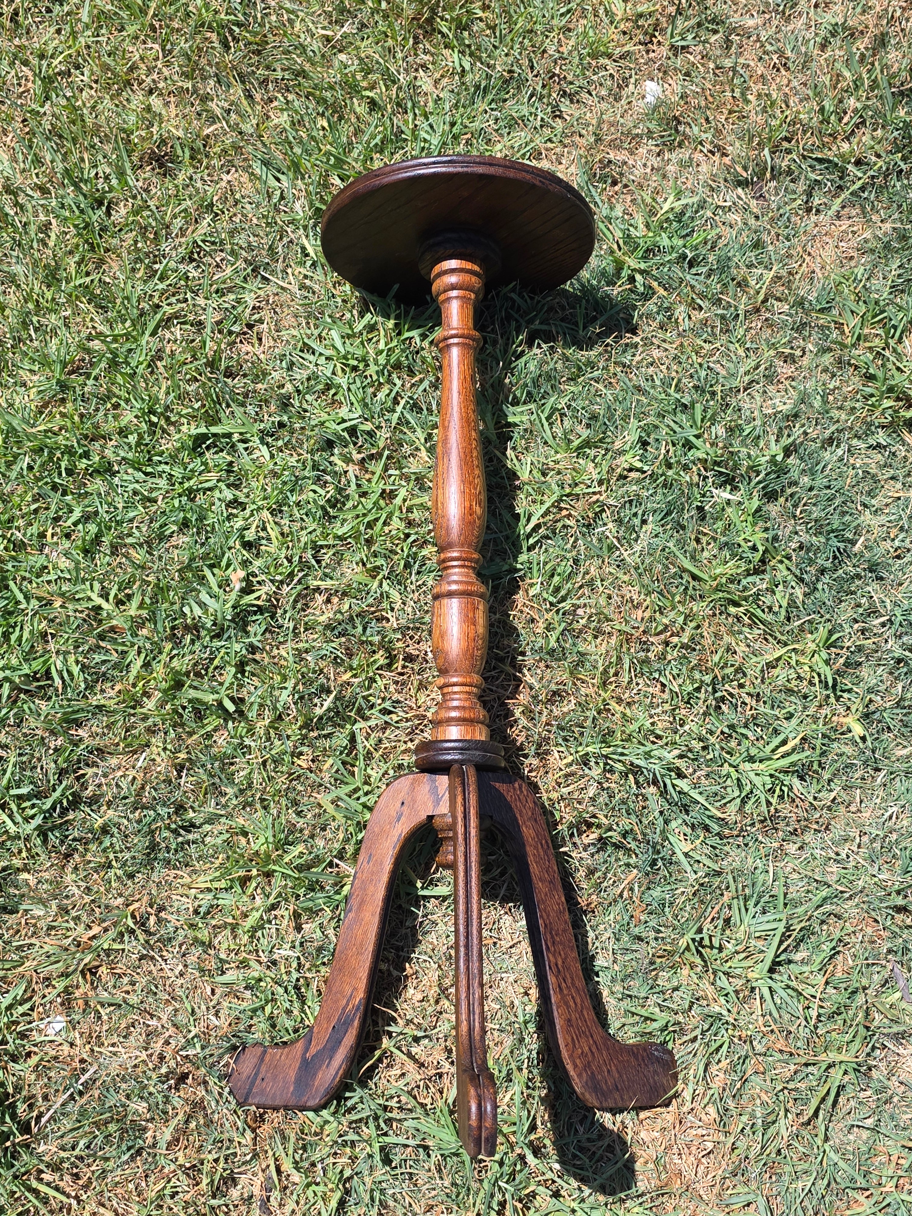 Vintage Oak Wood Pedestal Plant Stand Tripod Candle Candleholder Side Table 30"