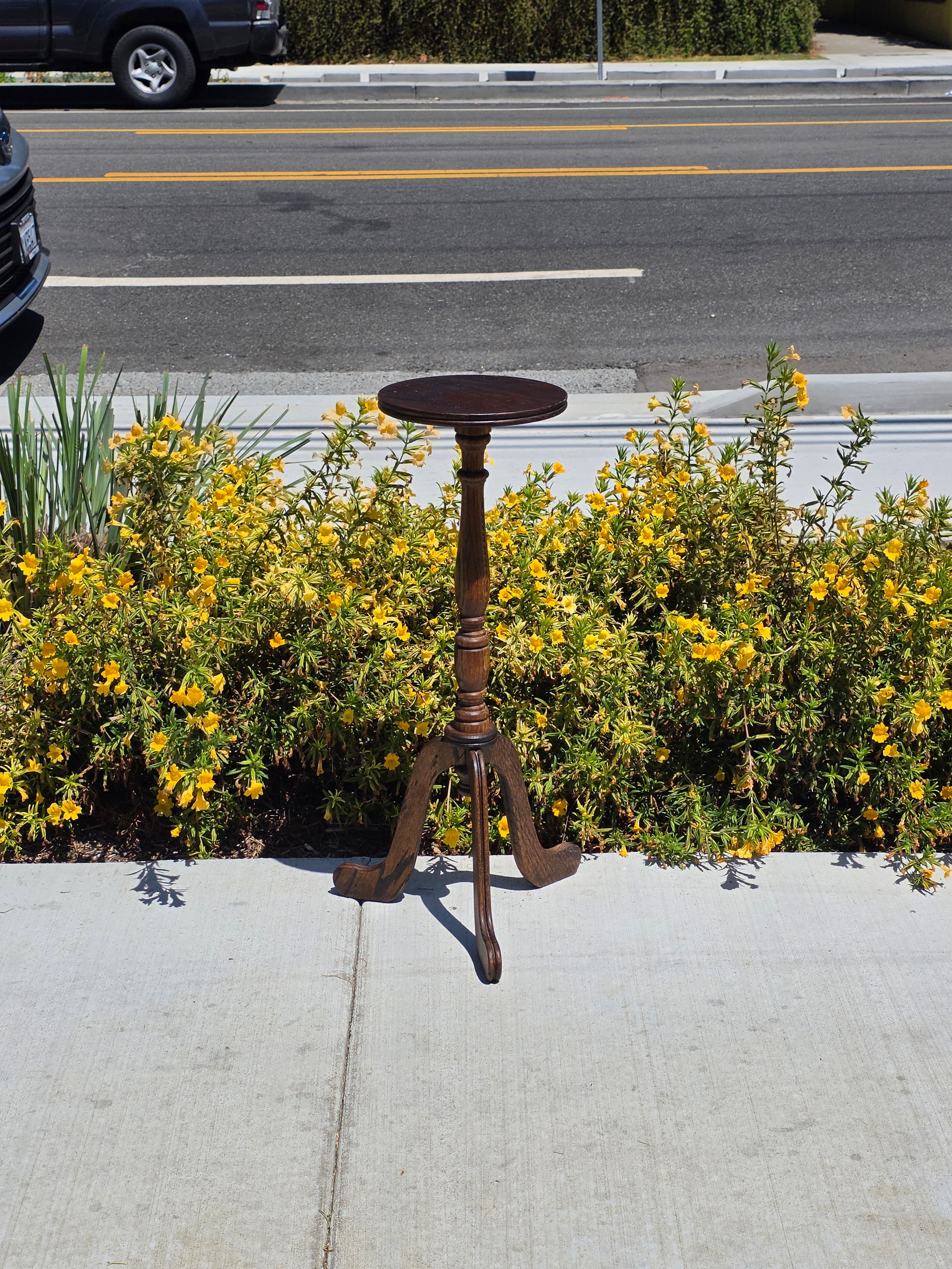 Vintage Oak Wood Pedestal Plant Stand Tripod Candle Candleholder Side Table 30"