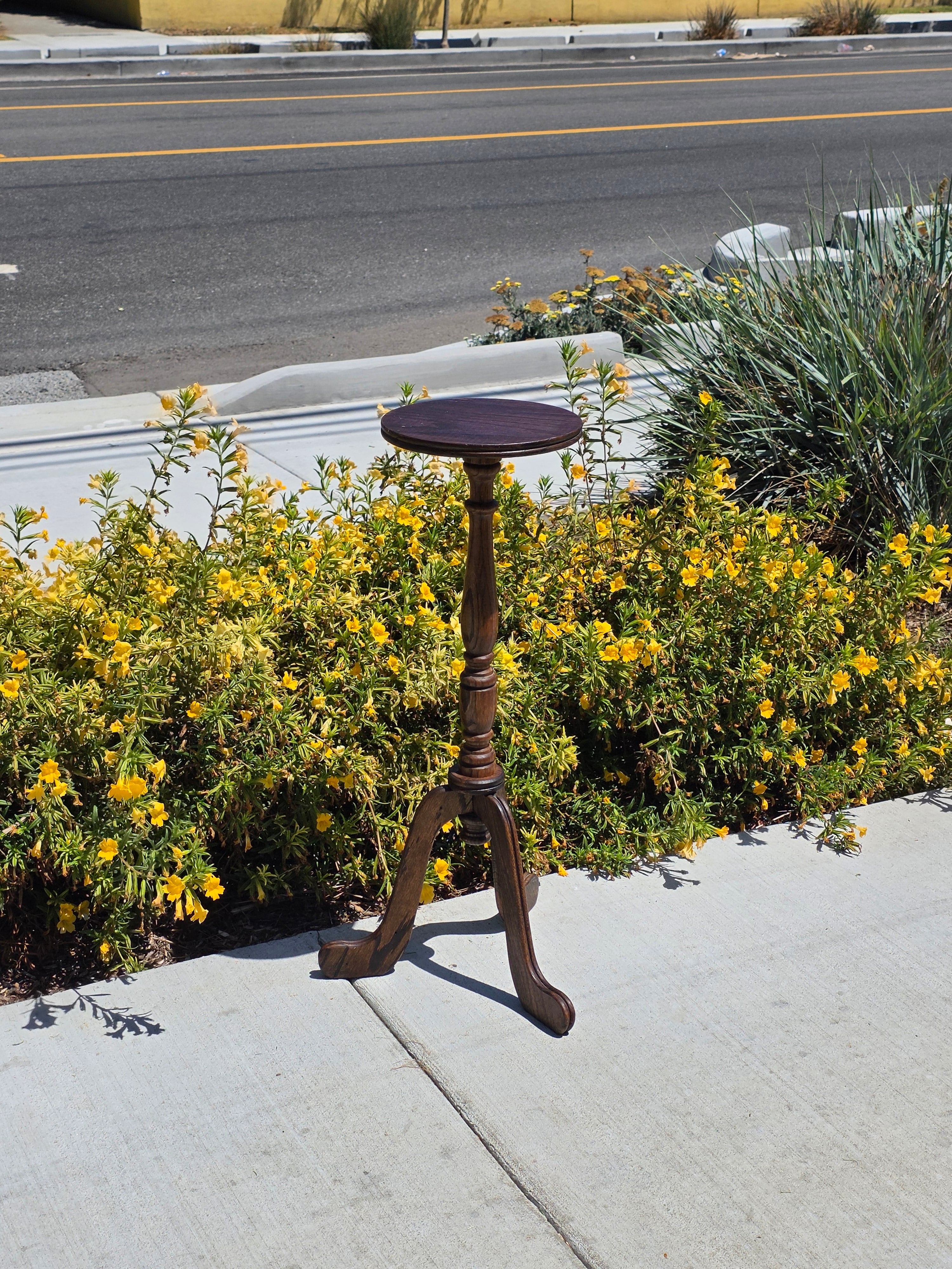 Vintage Oak Wood Pedestal Plant Stand Tripod Candle Candleholder Side Table 30"