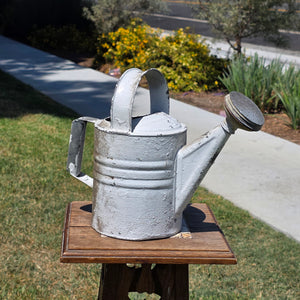 Vintage Galvanized Zinc Watering Can White Distressed Metal Garden Sprinkler Pot