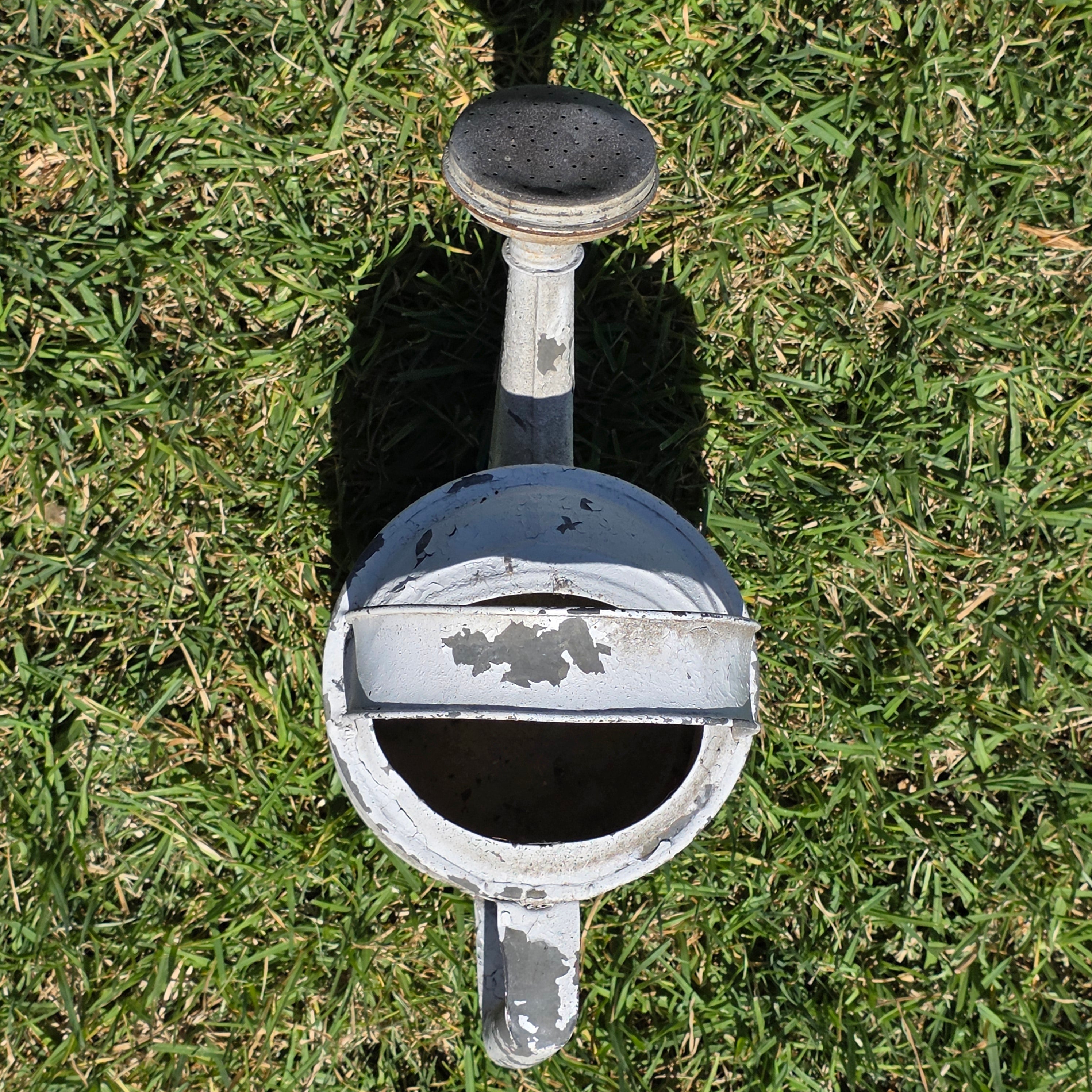 Vintage Galvanized Zinc Watering Can White Distressed Metal Garden Sprinkler Pot