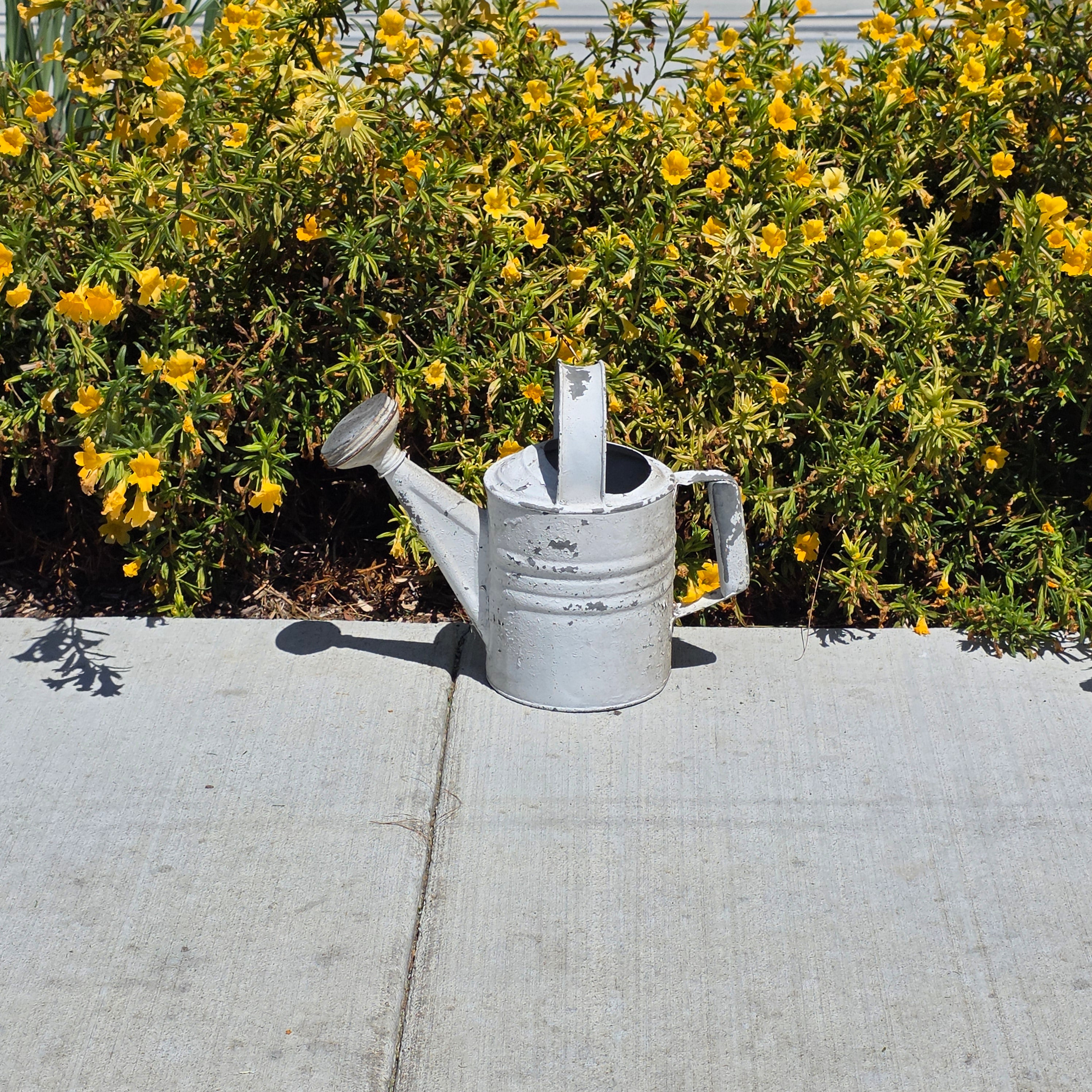 Vintage Galvanized Zinc Watering Can White Distressed Metal Garden Sprinkler Pot