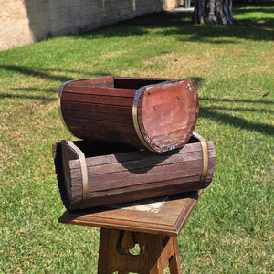Vintage Half Barrel Planter Set 2 Wood Slat Rustic Garden Flower Pot Box Rusty