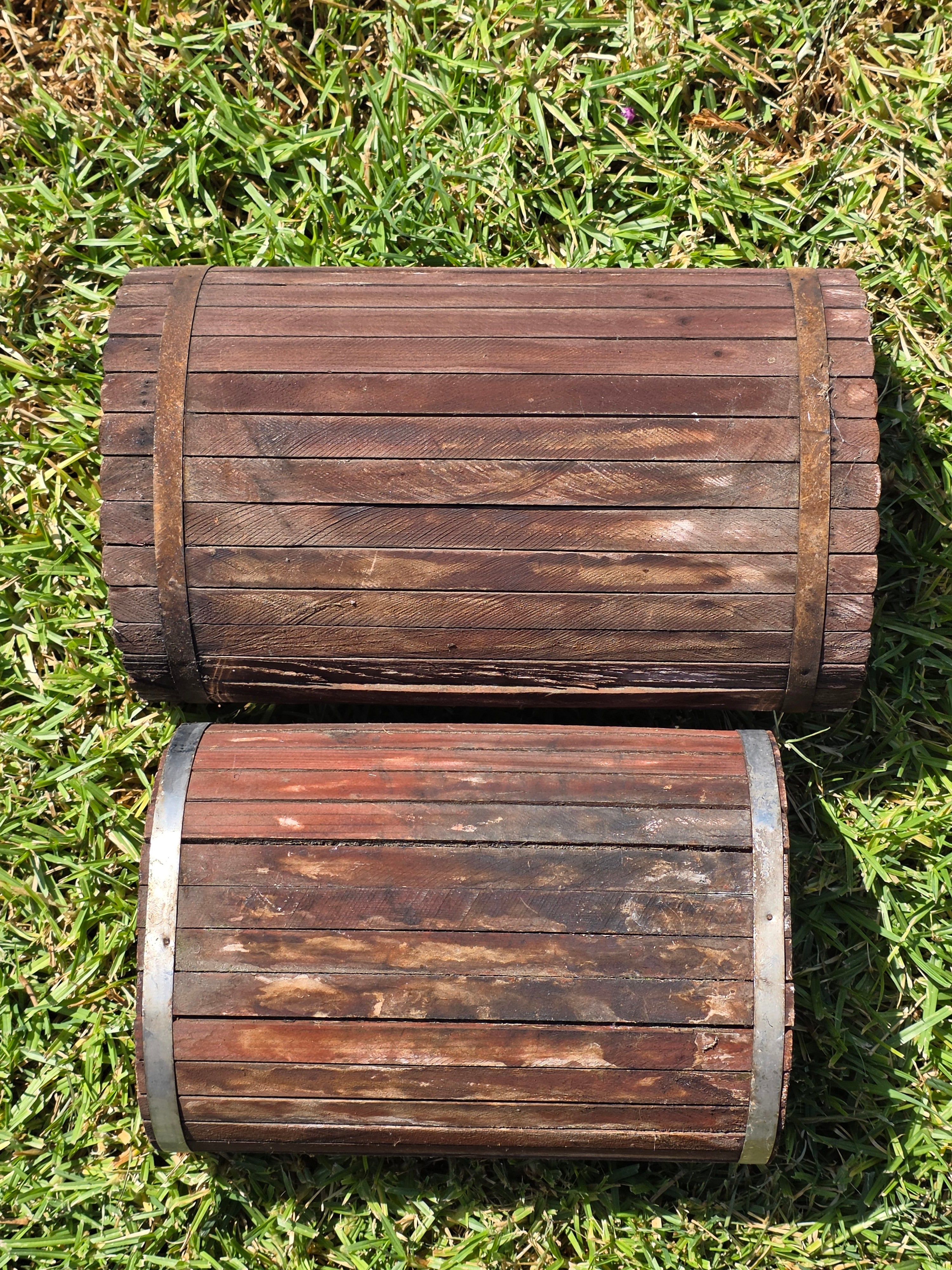 Vintage Half Barrel Planter Set 2 Wood Slat Rustic Garden Flower Pot Box Rusty