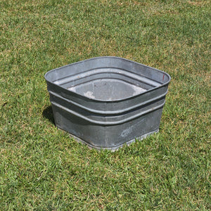 Vintage Galvanized Steel Square Wash Tub Large 20" Farmhouse Planter