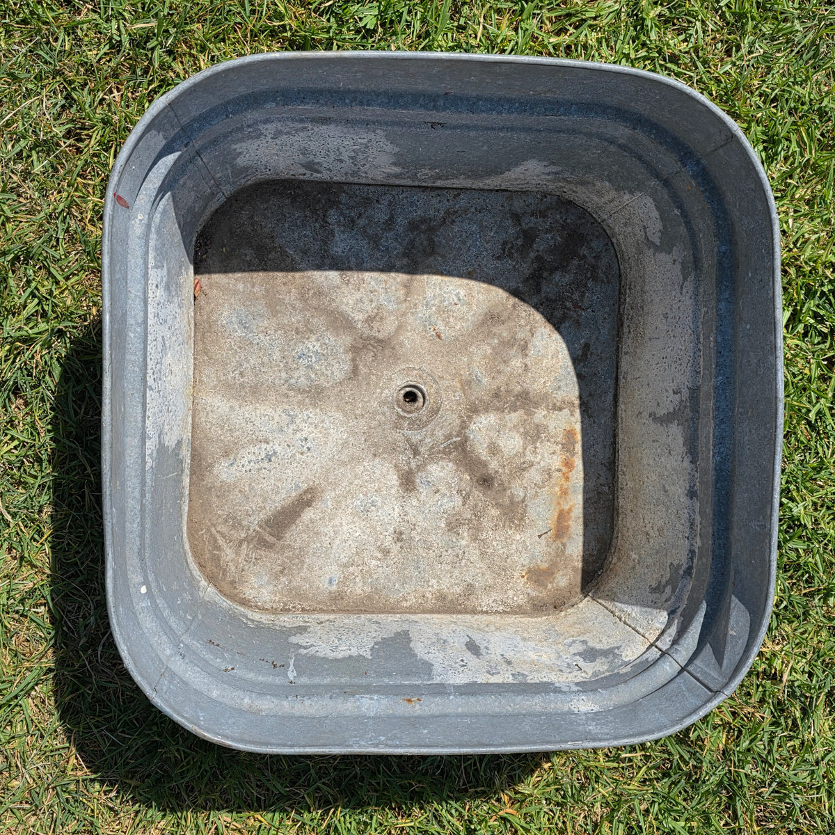 Vintage Galvanized Steel Square Wash Tub Large 20" Farmhouse Planter