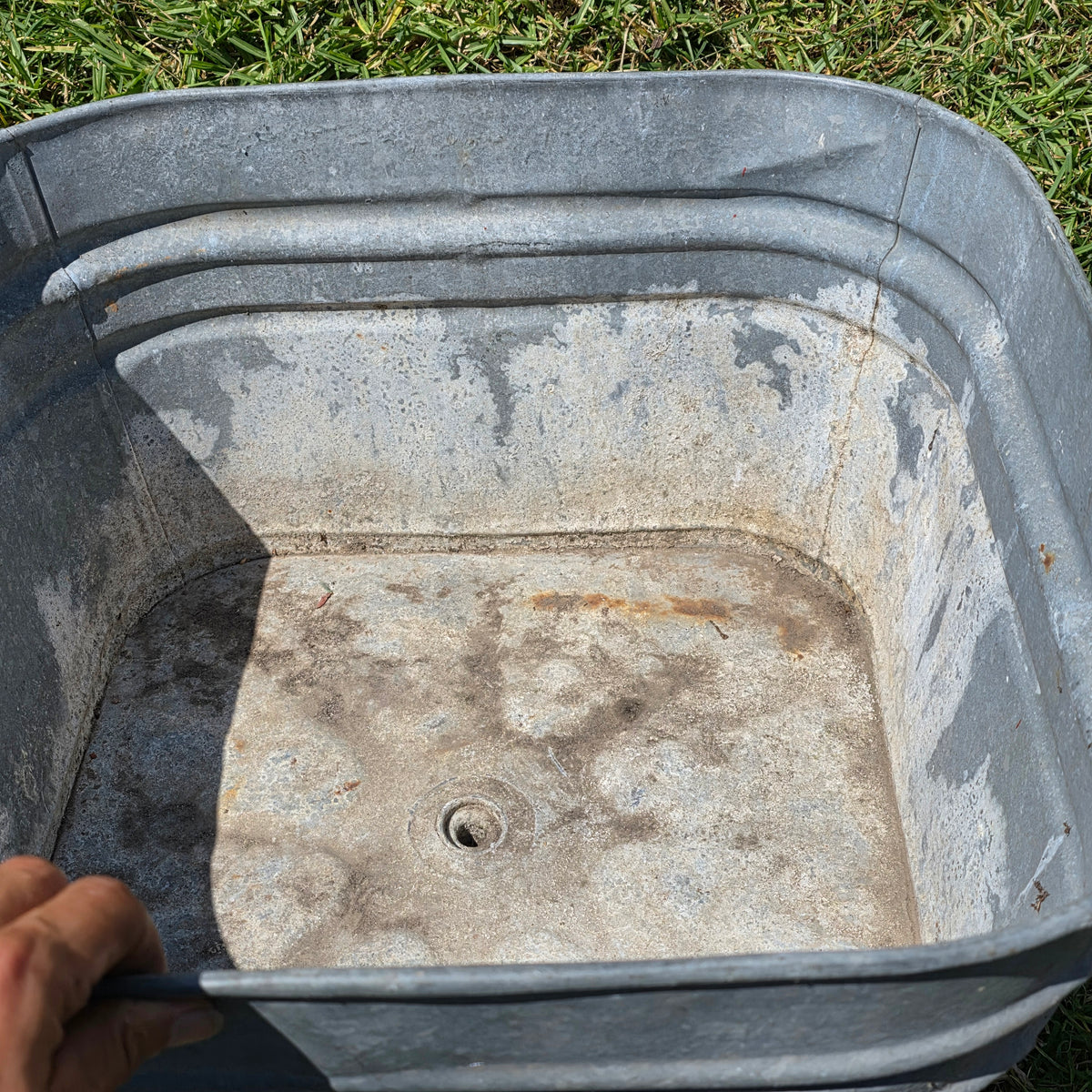 Vintage Galvanized Steel Square Wash Tub Large 20" Farmhouse Planter