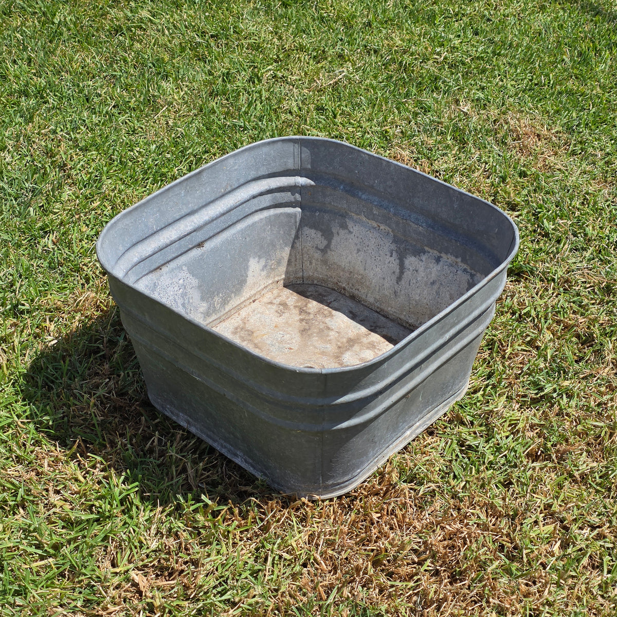 Vintage Galvanized Steel Square Wash Tub Large 20" Farmhouse Planter