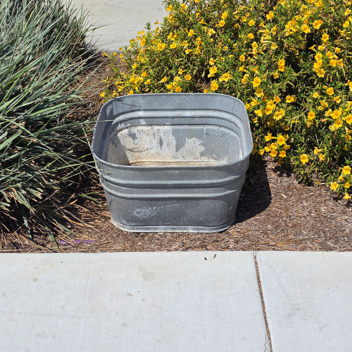 Vintage Galvanized Steel Square Wash Tub Large 20" Farmhouse Planter